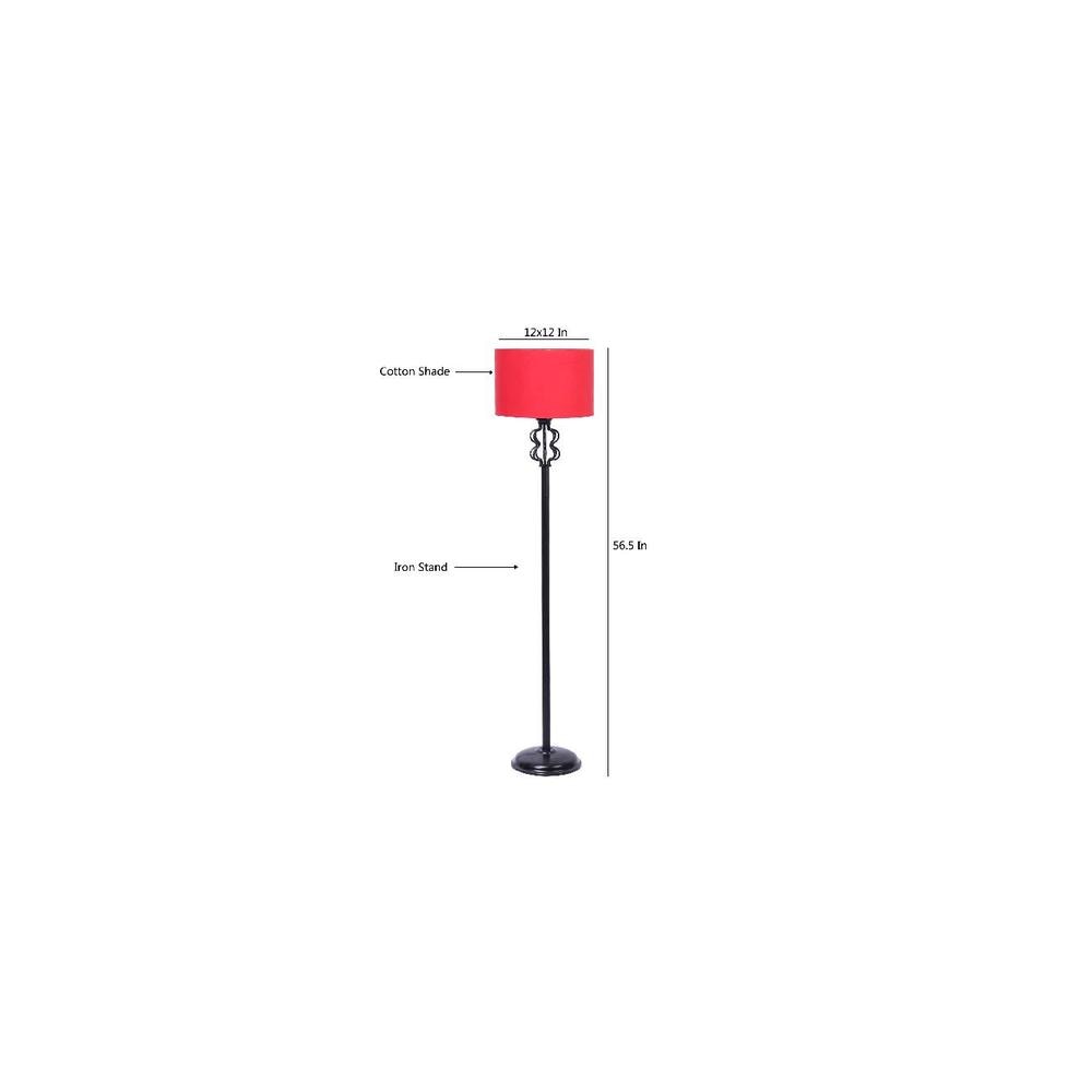 Poppy Red Fabric Floor Lamp with Black Iron Base