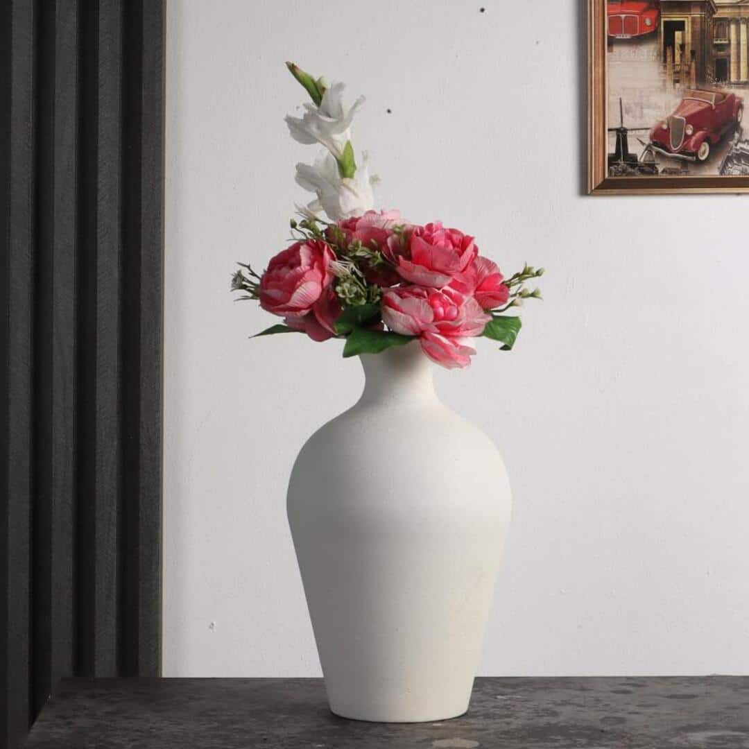 Textured Flower Pot In Off White Colour