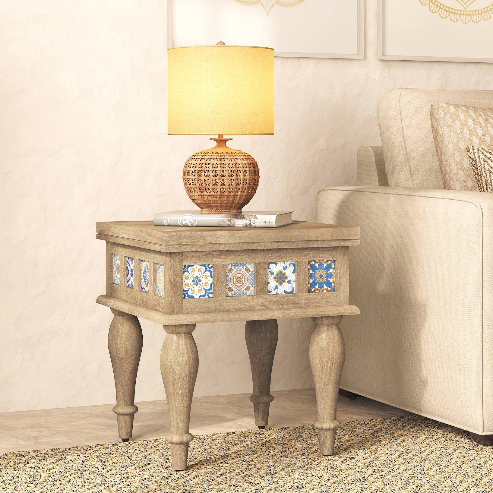 Azul Solid Wood Side Table in Brushed Bali Oak Finish - Salawas