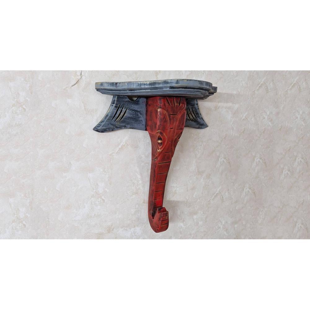 Hawley Red & Grey Handpainted Solid Wood Elephant trunk Wall Shelf by Dioo Fashions