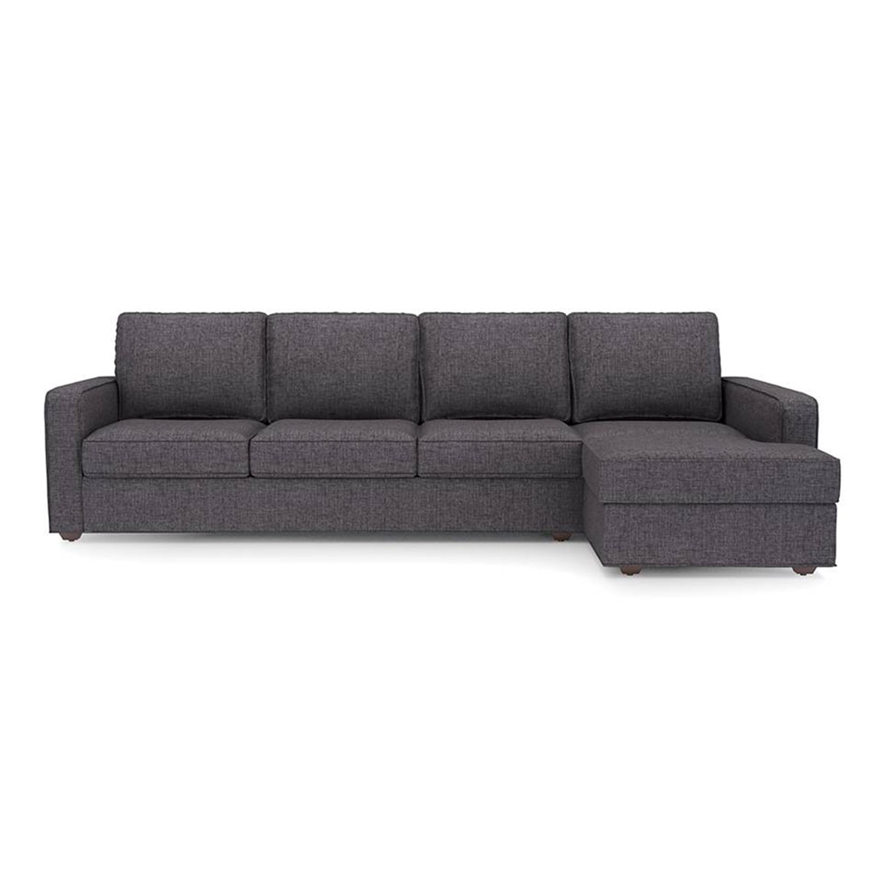 Apollo Compact Sofa (Colour : Steel, Cushion : Hard, Back Type : Regular, Seating Capacity : Right Aligned 3 Seater + Right Aligned Chaise + Ottoman) - Urban Ladder