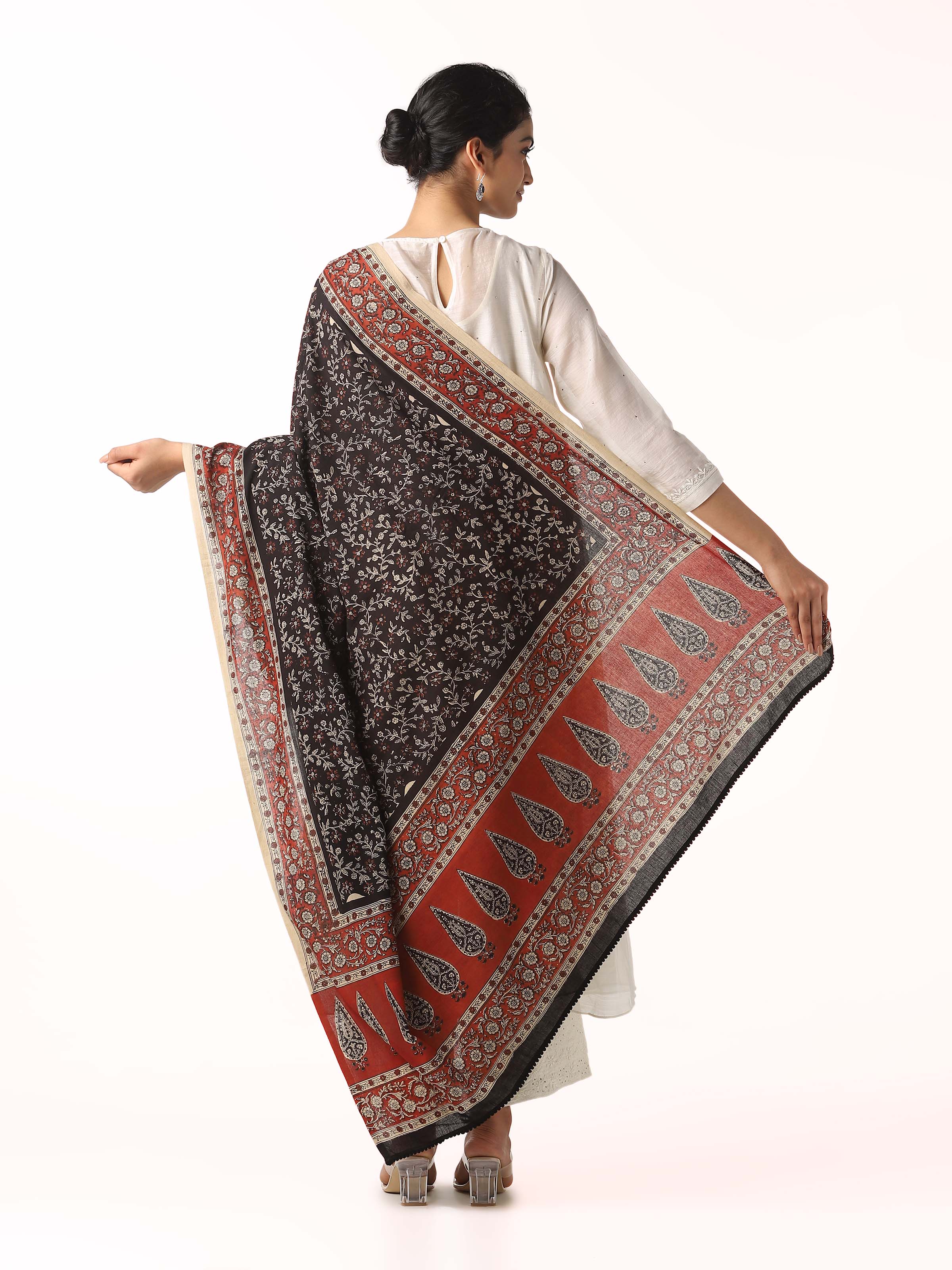 Black Cotton Bagru Block Printed Dupatta
