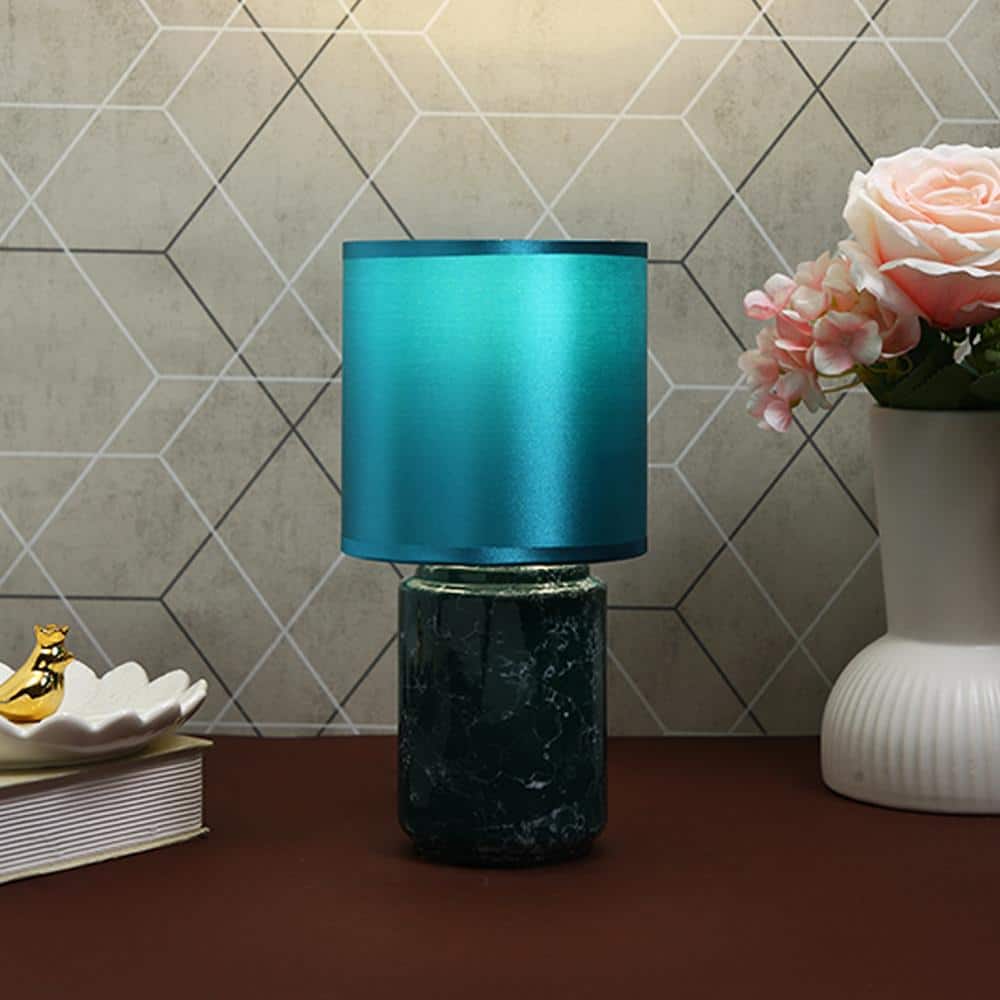 Desk Lamp Blue Carved Base with Modern Shade