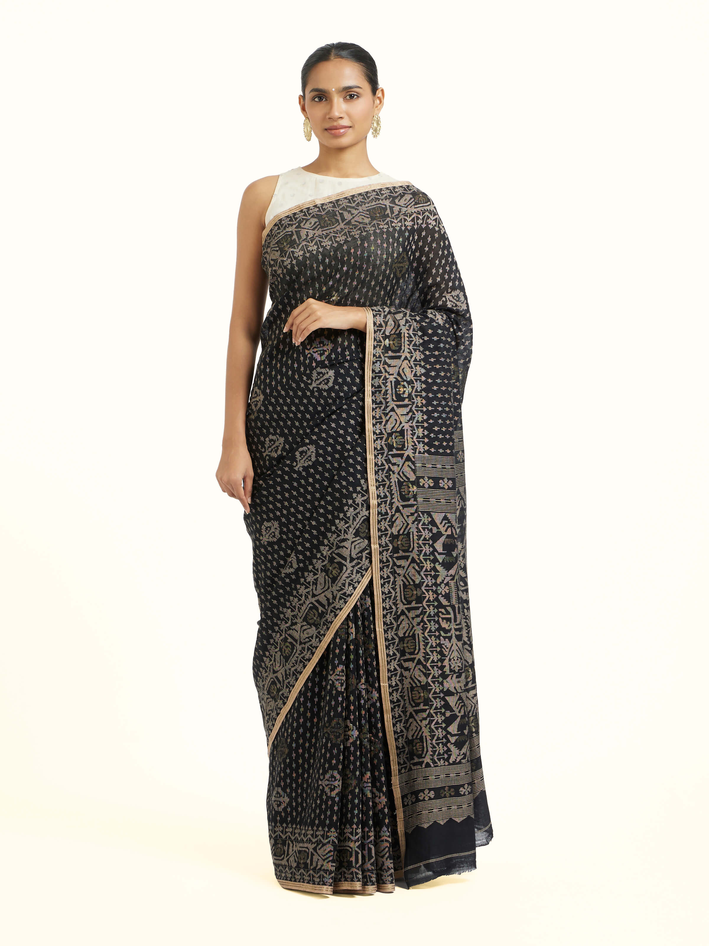 Black Cotton Bengal Jamdani Saree