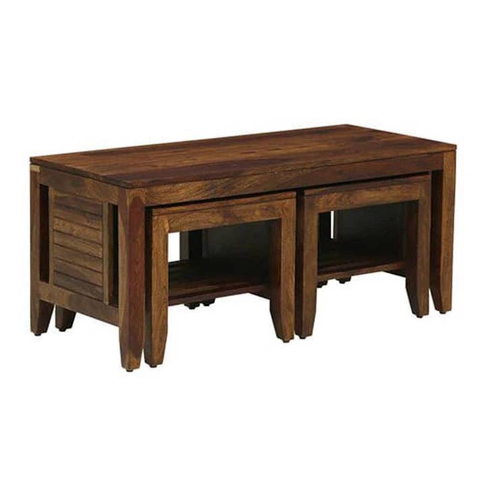 Dolce Rectangular Solid Wood Coffee Table In Teak Finish - Jyoti Impex
