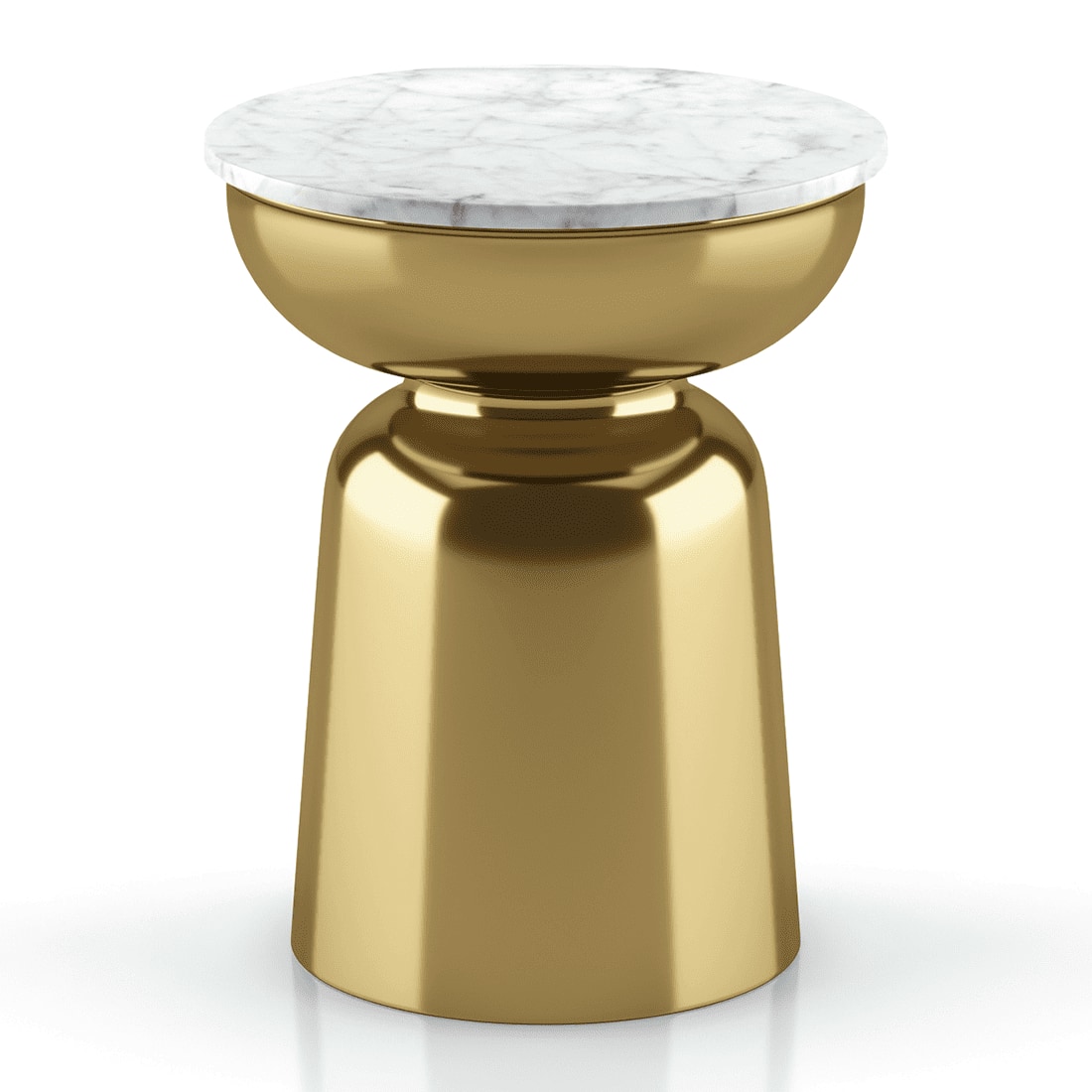 Alaya Round White Marble Top Metal Side Table in Gold finish
