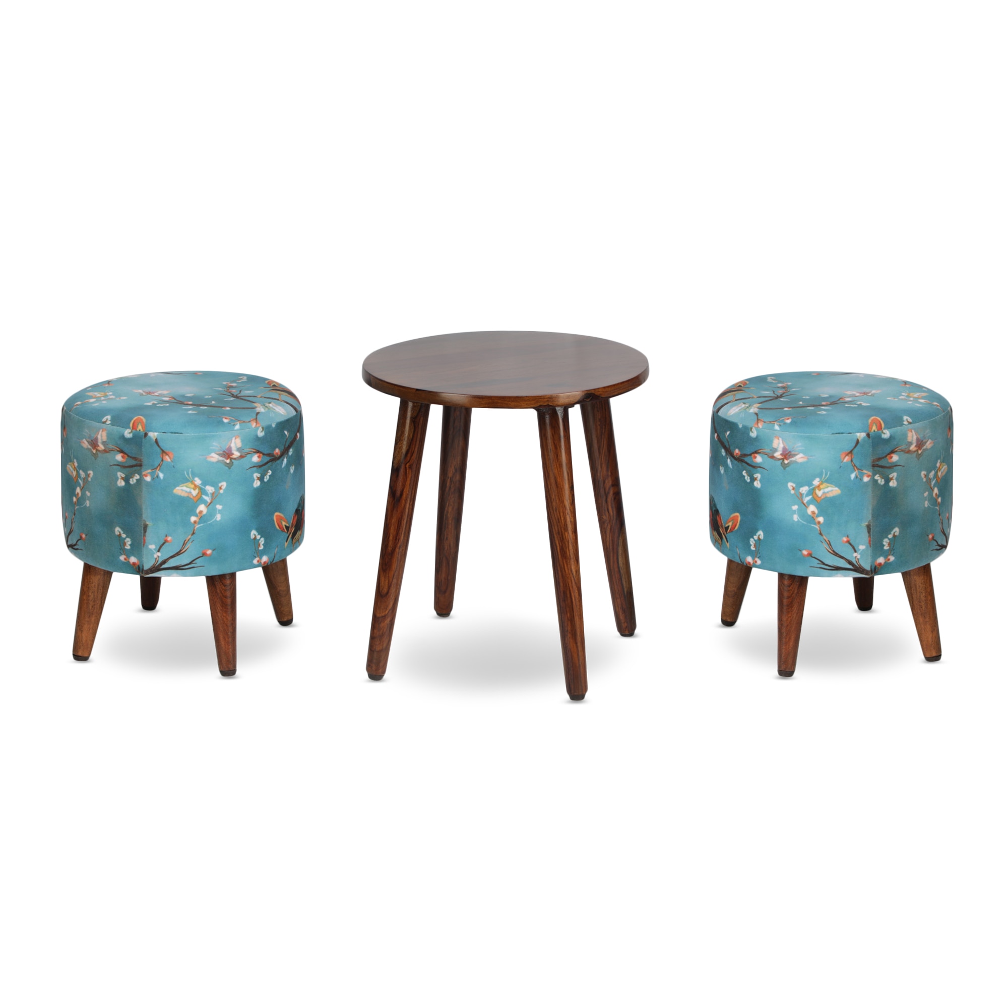 Genevra Solid Wood  Ottomon in  Blue Colour