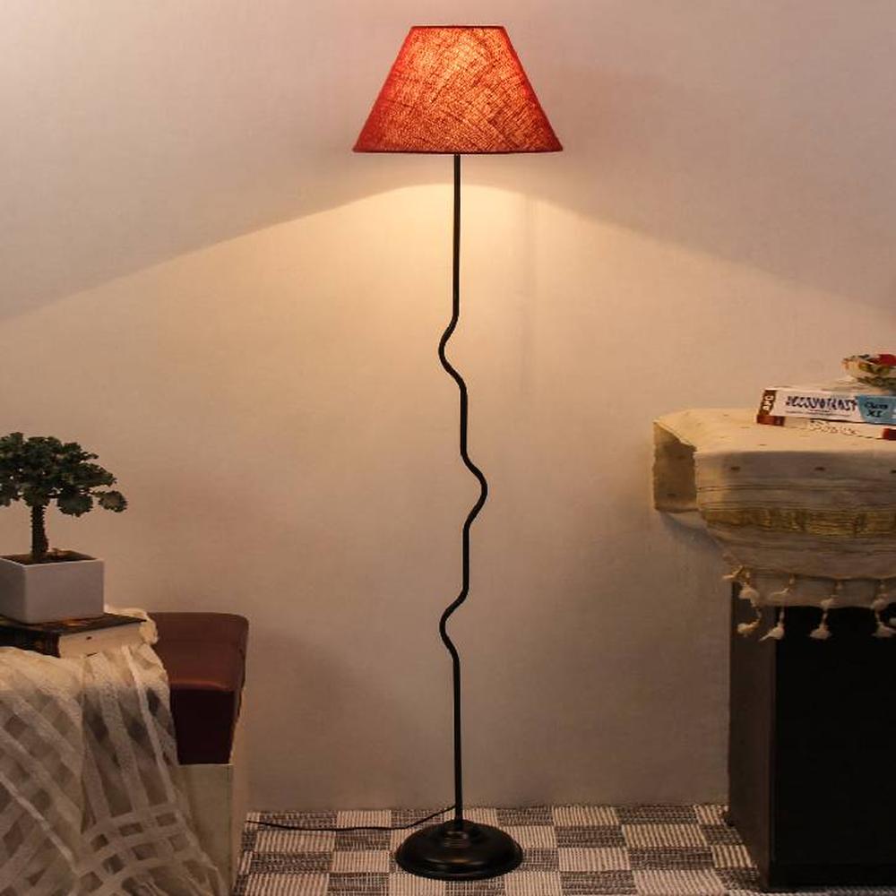 Bruno Blue Natural Fiber Floor Lamp with Black Iron Base