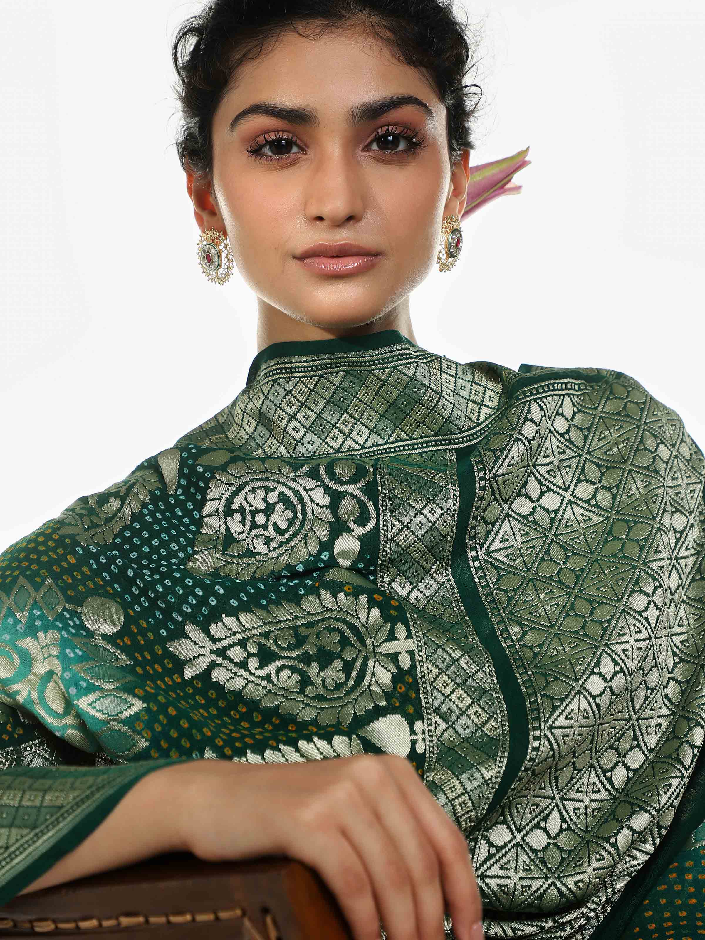 Green Banarasi Crepe Bandhani Tie & Dye Dupatta