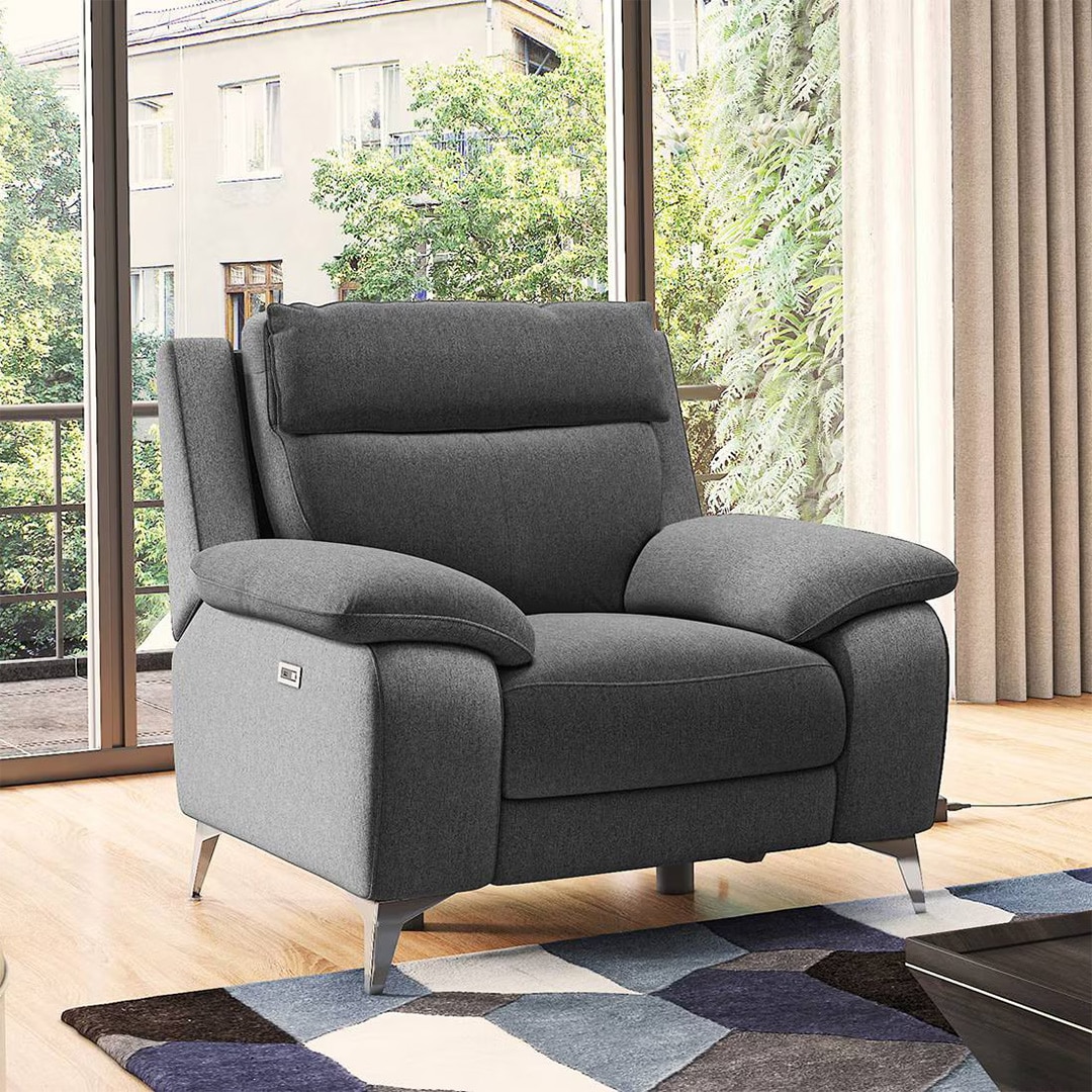 Emila One Seater Motorized Recliner in Grey Colour