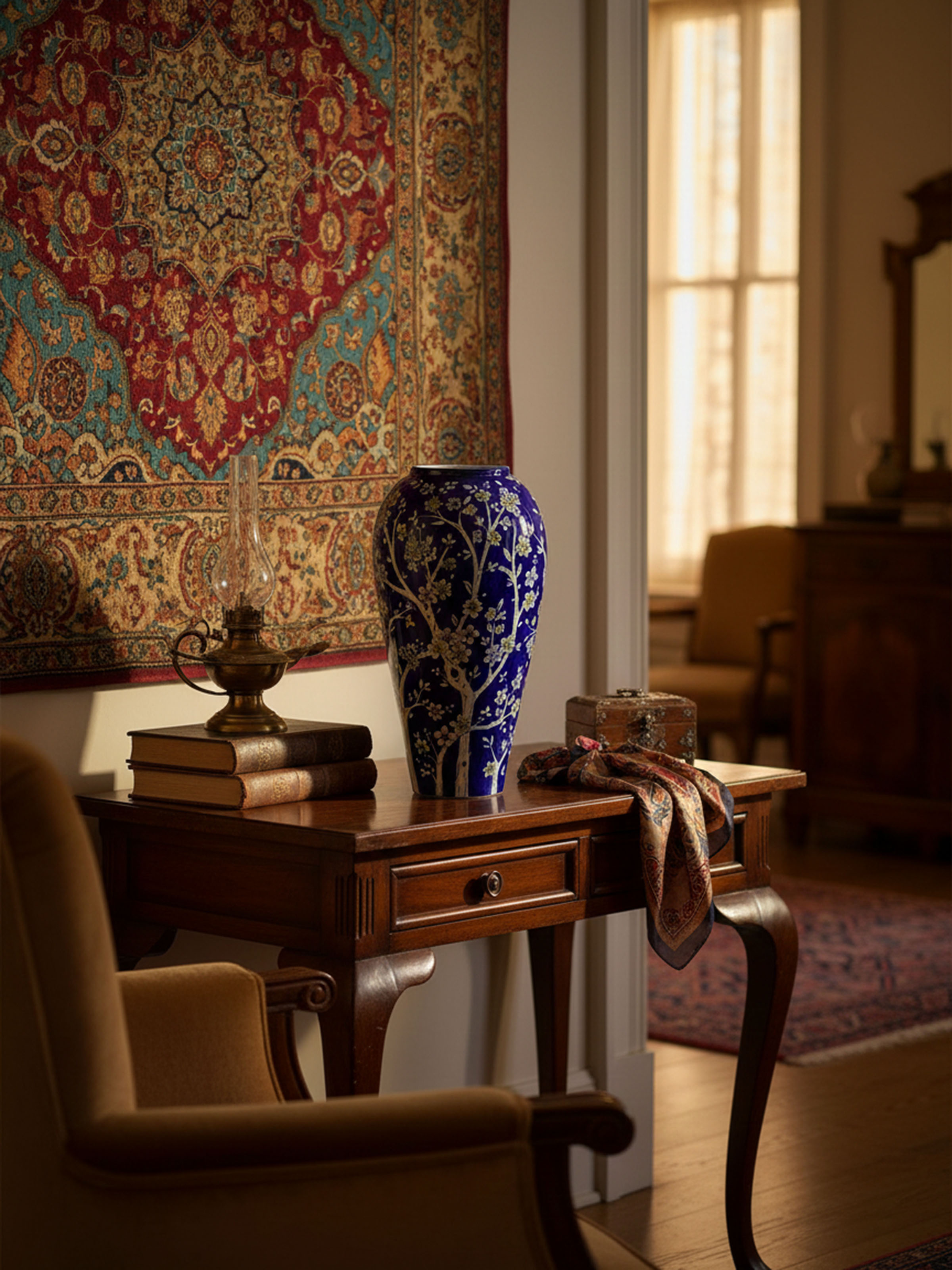 Handcrafted blue pottery ceramic table vase – side view