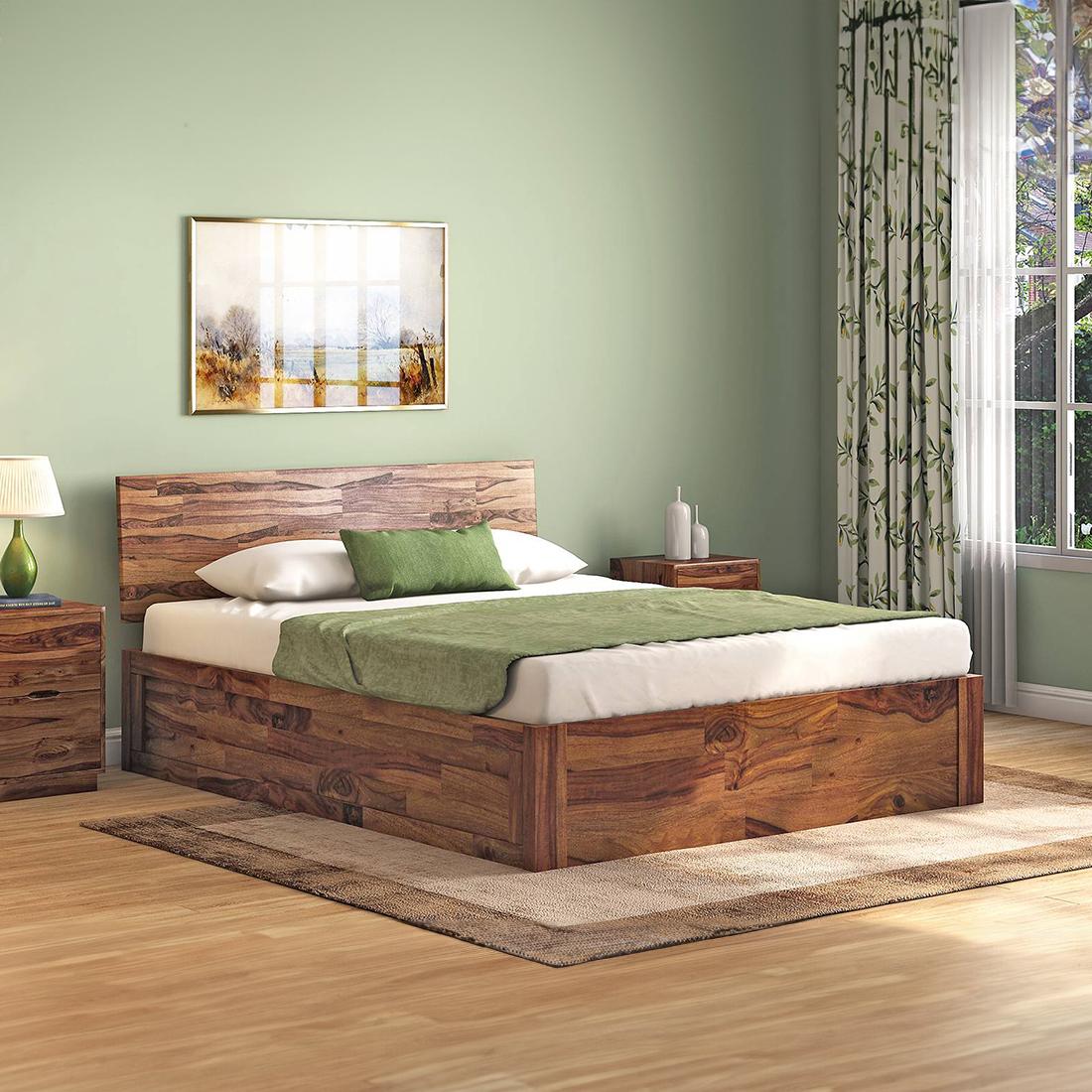 Boston Solid Wood King Size Box Storage Bed In Teak Finish