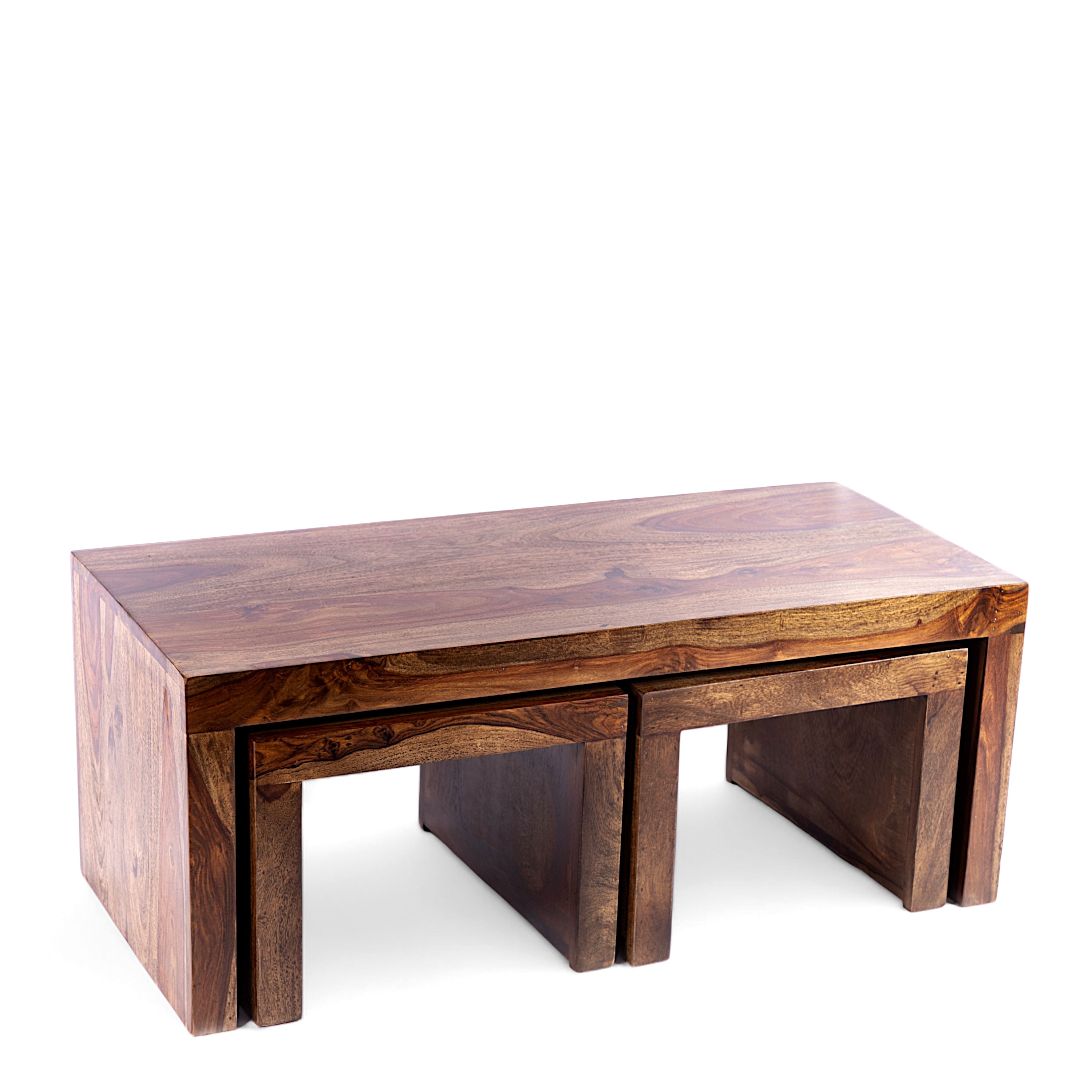 Kassel Sheesham Wood 2 Seater Coffee Table Set In Teak Finish