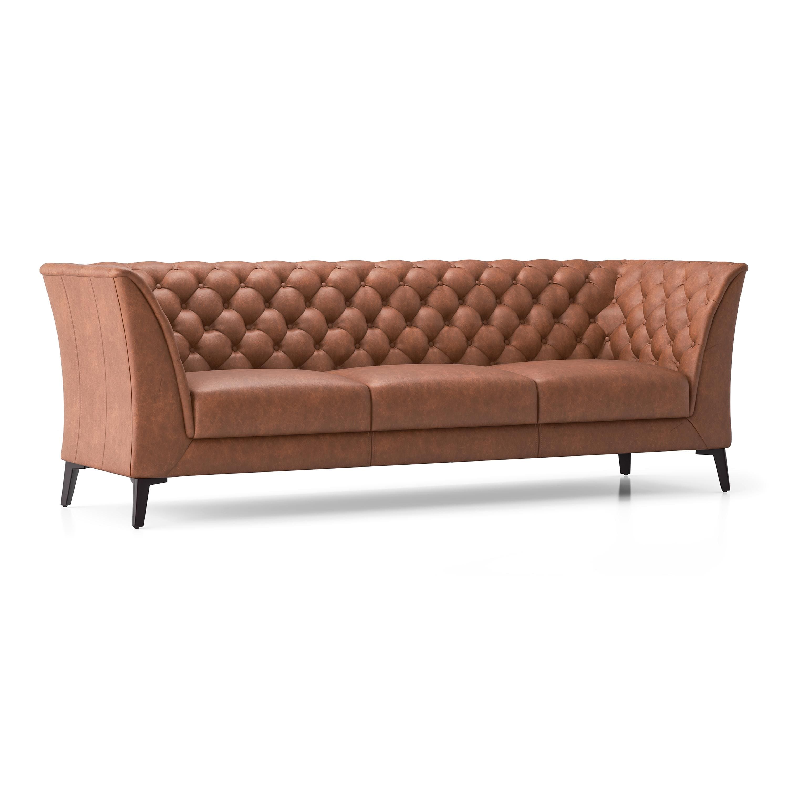 Weston 3 Seater Luxury Italian Leather Sofa In Cognac