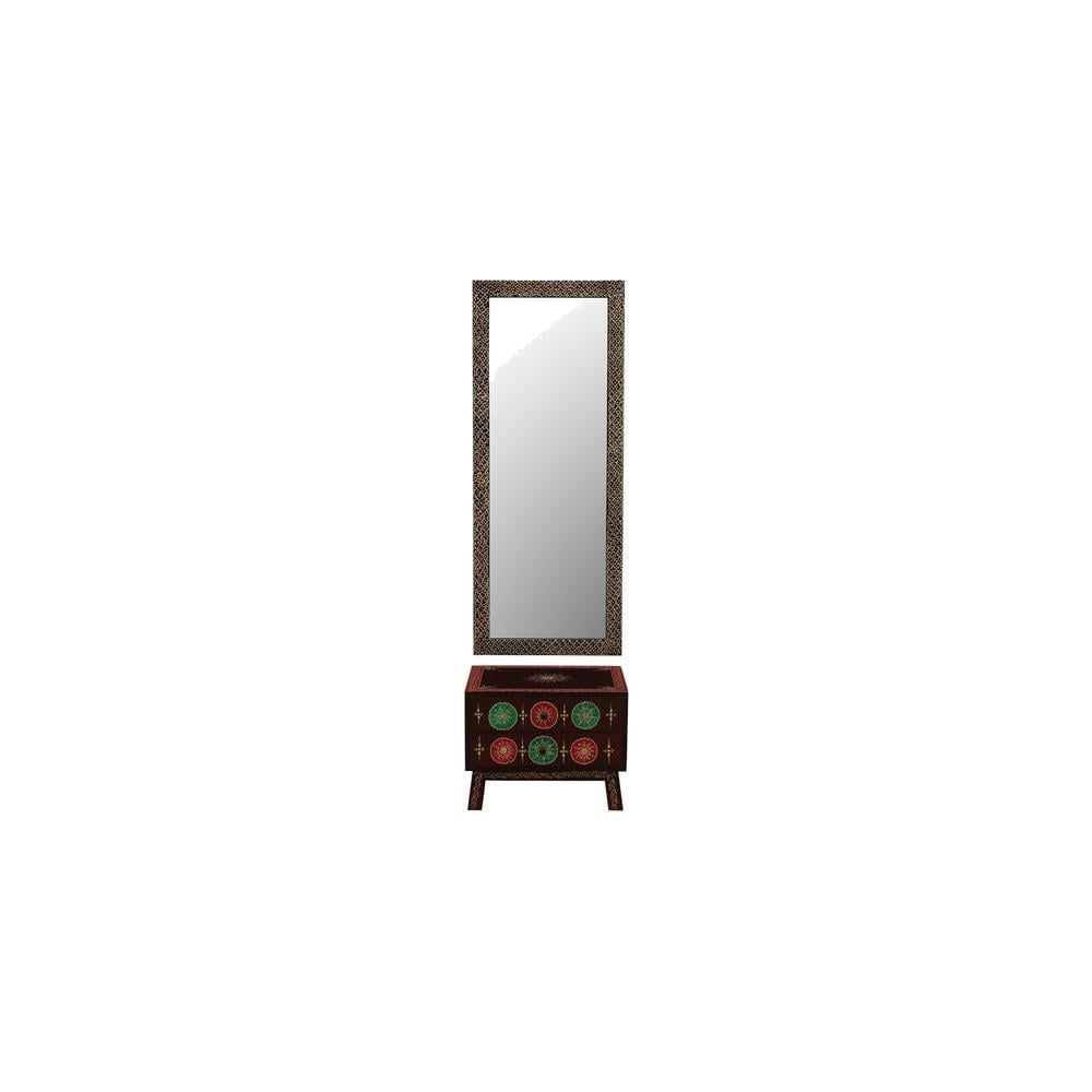 Hand-Painted Solid Wood Dresser in Multicolour with Mirror