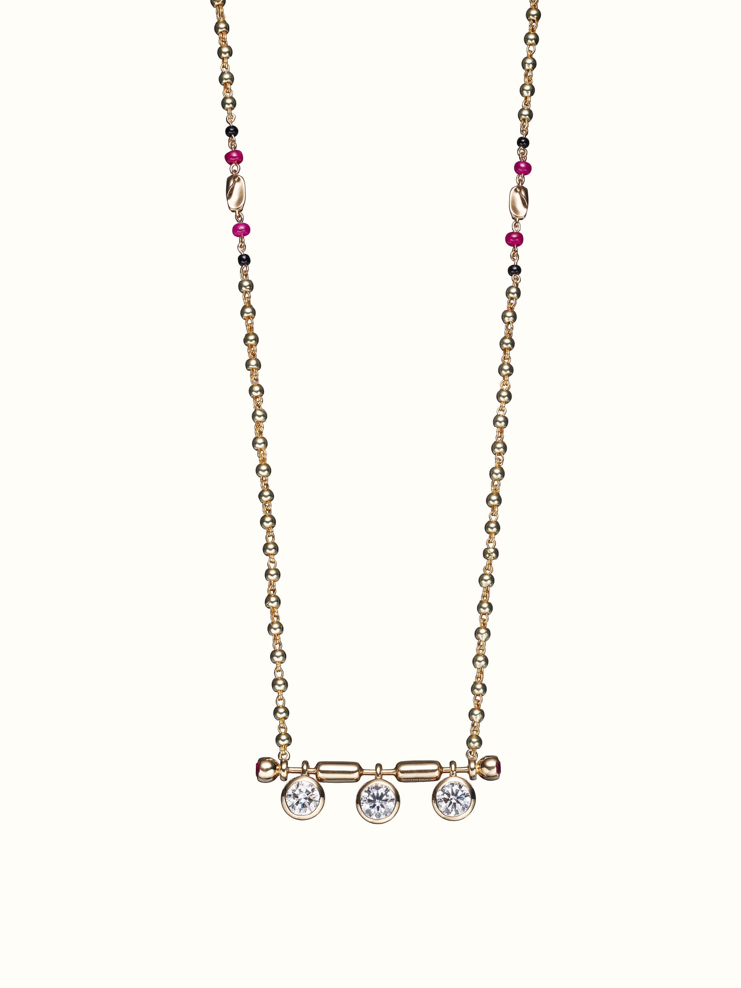 front view of open setting 14 karat gold mangalsutra with minimalist design