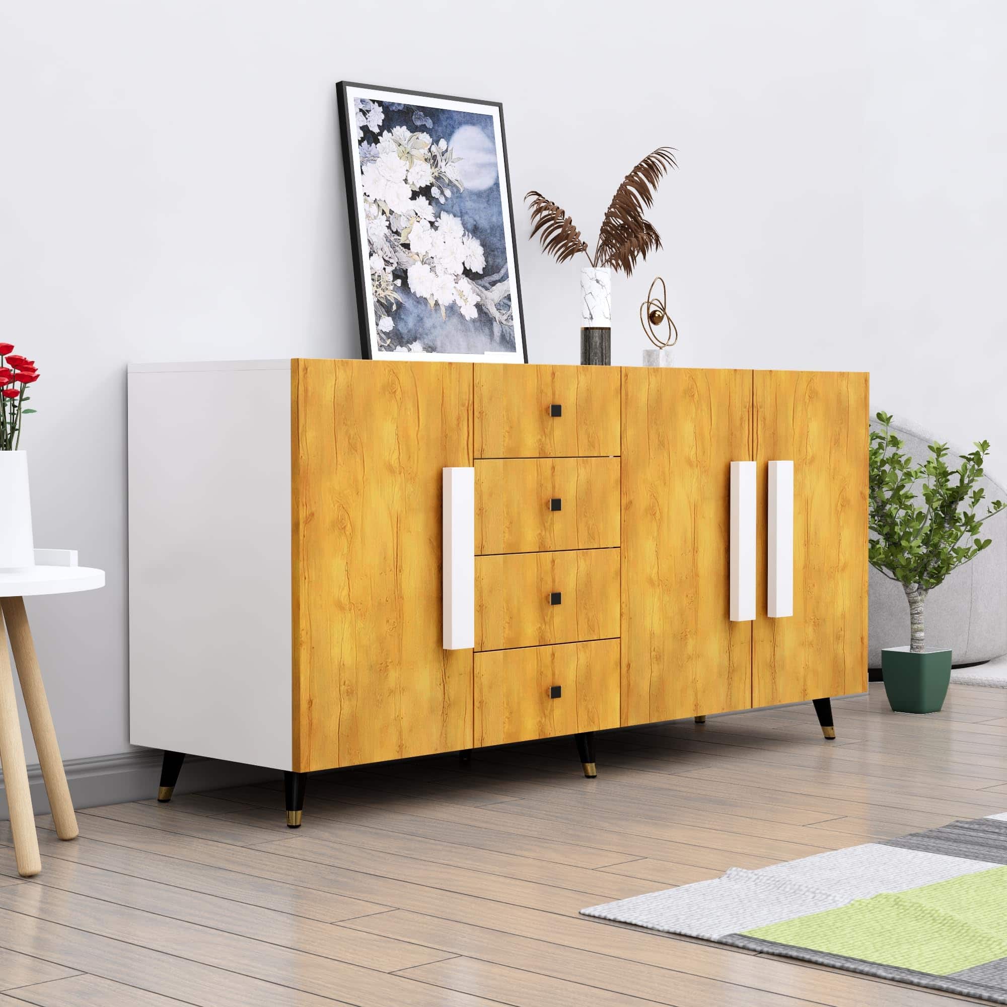 Hexa Red Multipurpose Storage Cabinet With 4 Drawer 3 Door in Giant Wood Colour - HexaRed