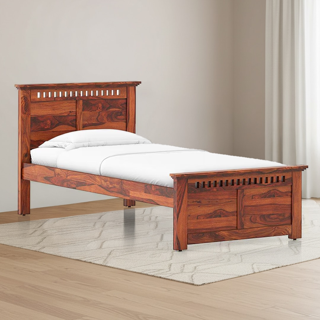 Fidora Solid Wood Single Size Bed Without Storage (Honey Finish)
