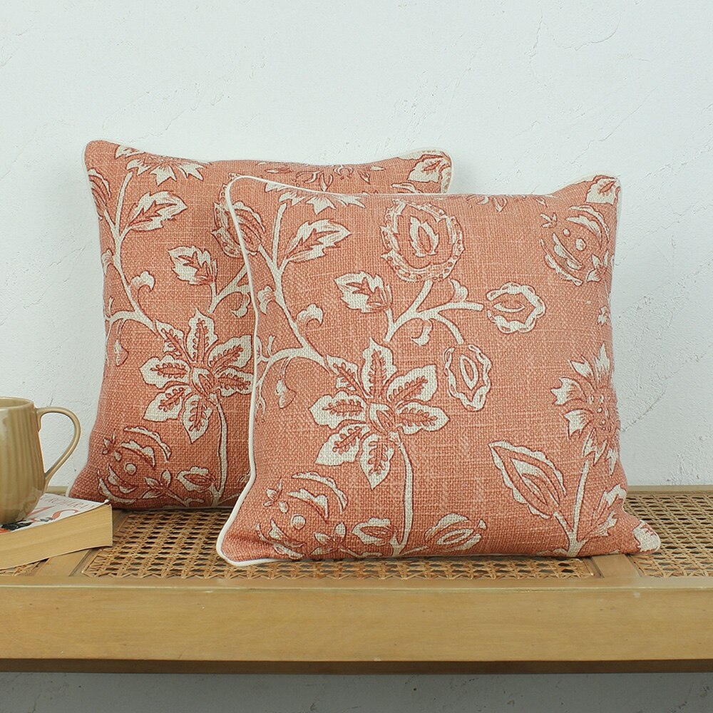 Blooming Florals Set Of 2 Cushion Cover With Rust Colour