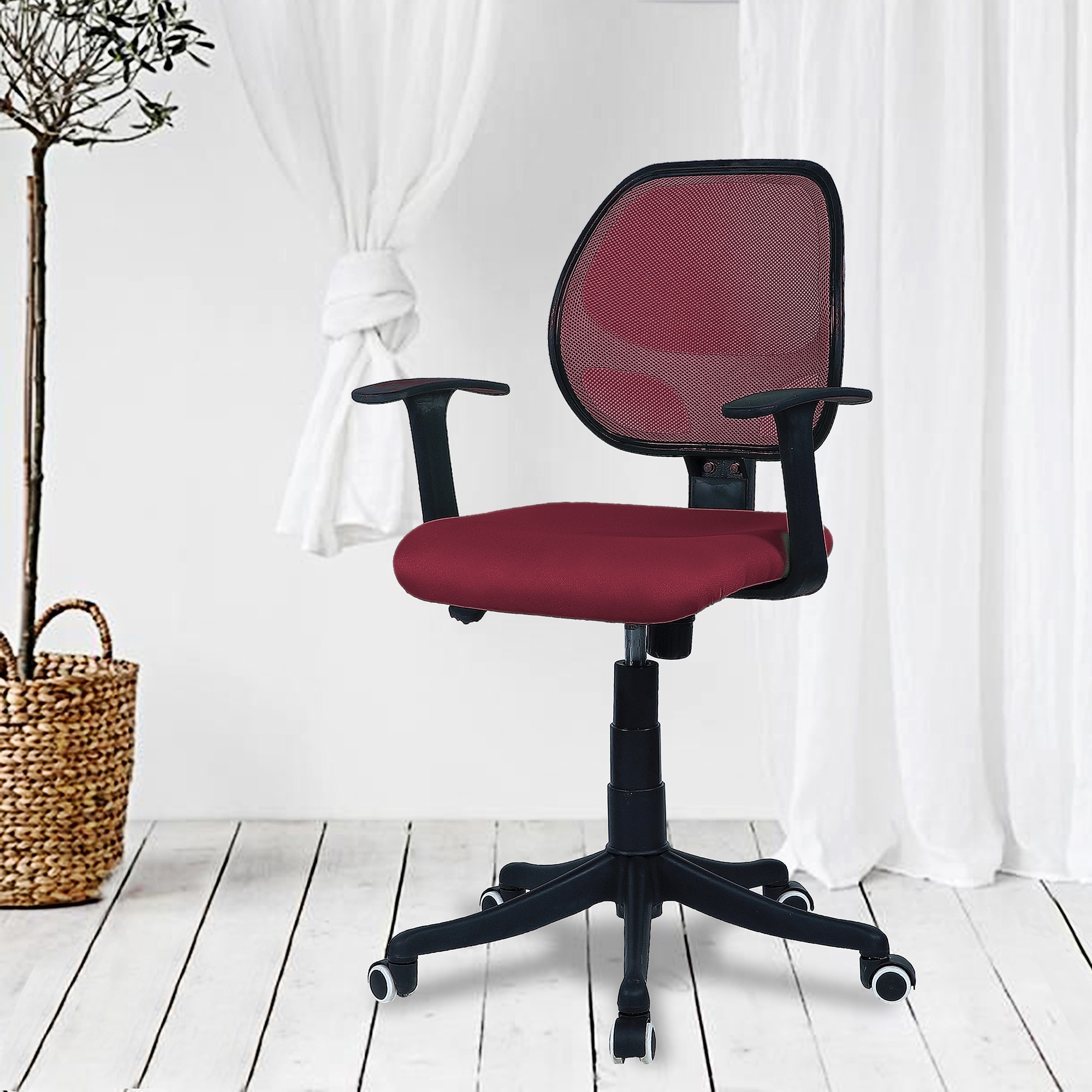 Jaazza Low Back Ergonomic Chair in Maroon Colour