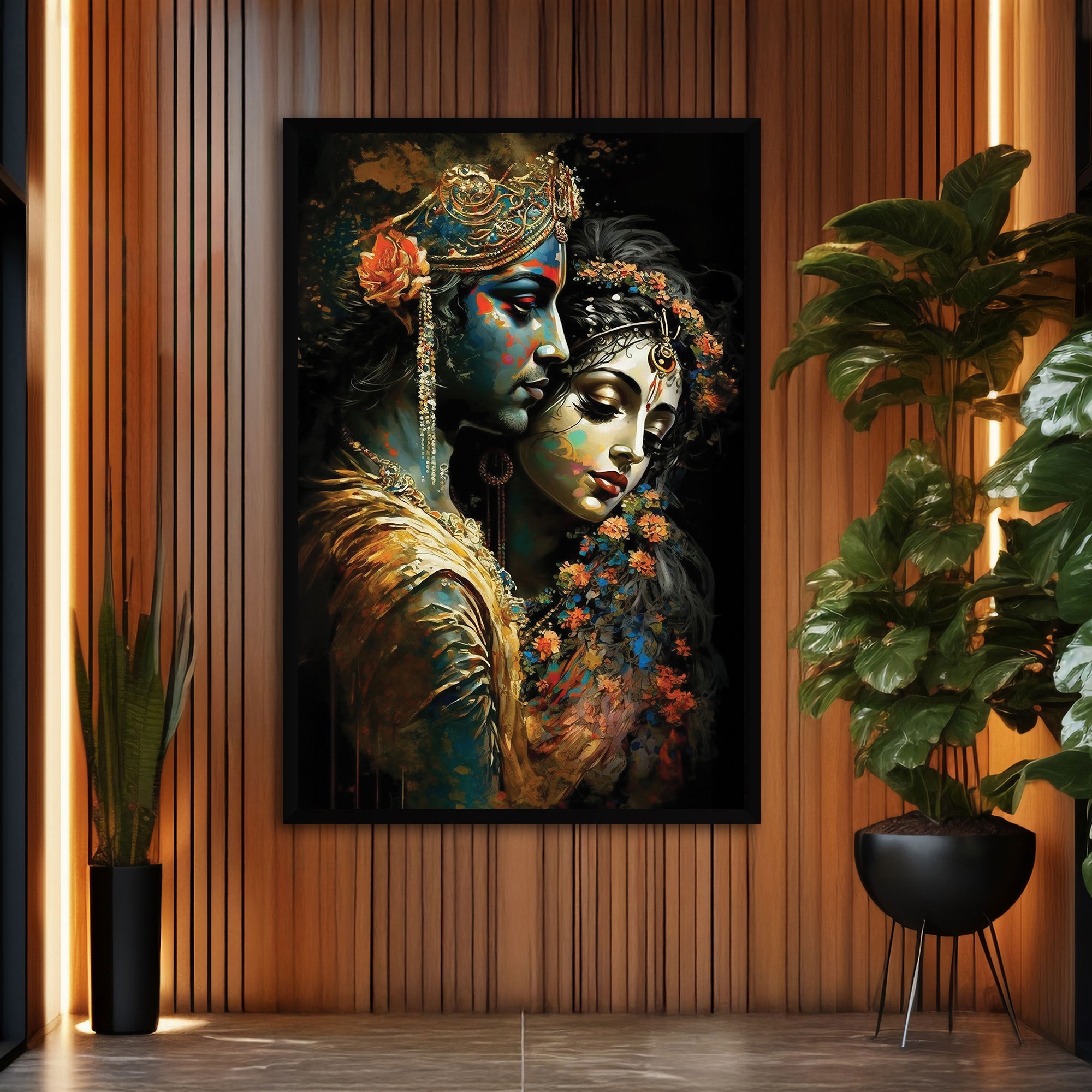 The Castle Decor Radha Krishna Wall Painting Framed Artwork 20x30 Inch - The Castle Decor