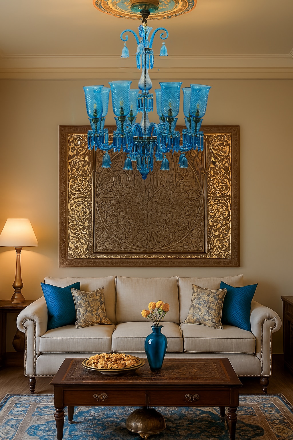 Blue Glass Chandelier