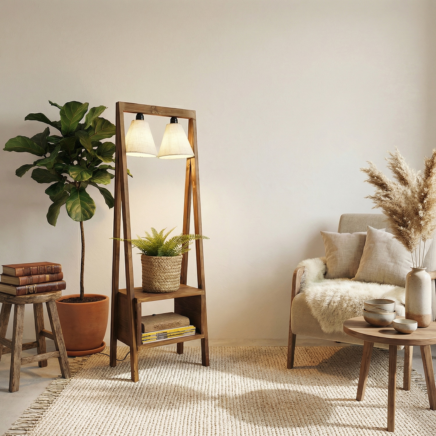 Francis Beige Jute Floor Lamp with Beige Jute Base