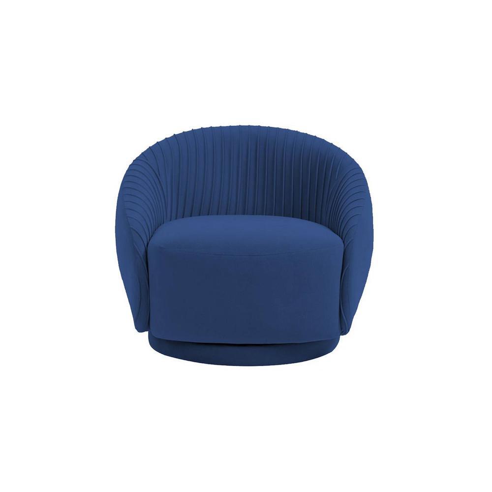 Lorna Swivel Solid Wood Round Chair in Navy Blue Colour