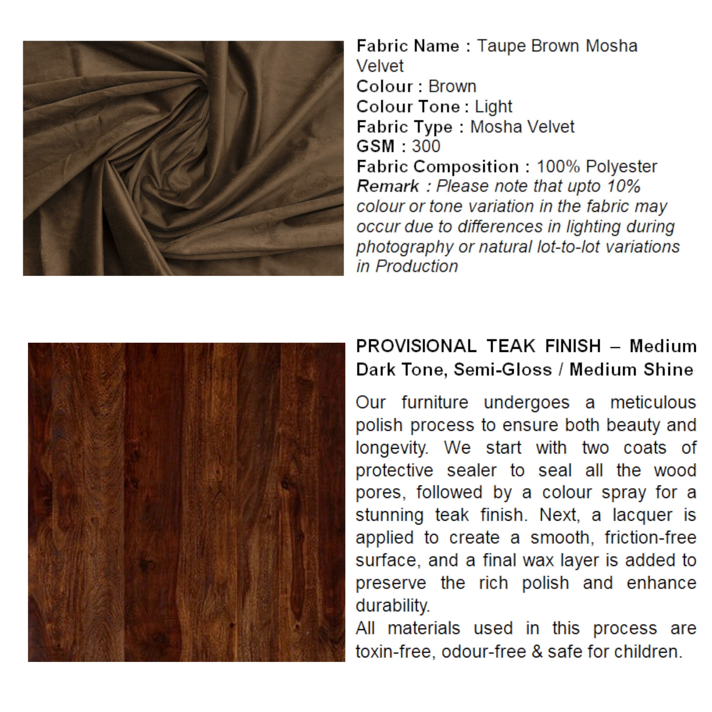 Newport wood Set of 2 Dining Chairs in Taupe Brown Velvet Upholstery with PROVISIONAL TEAK FINISH