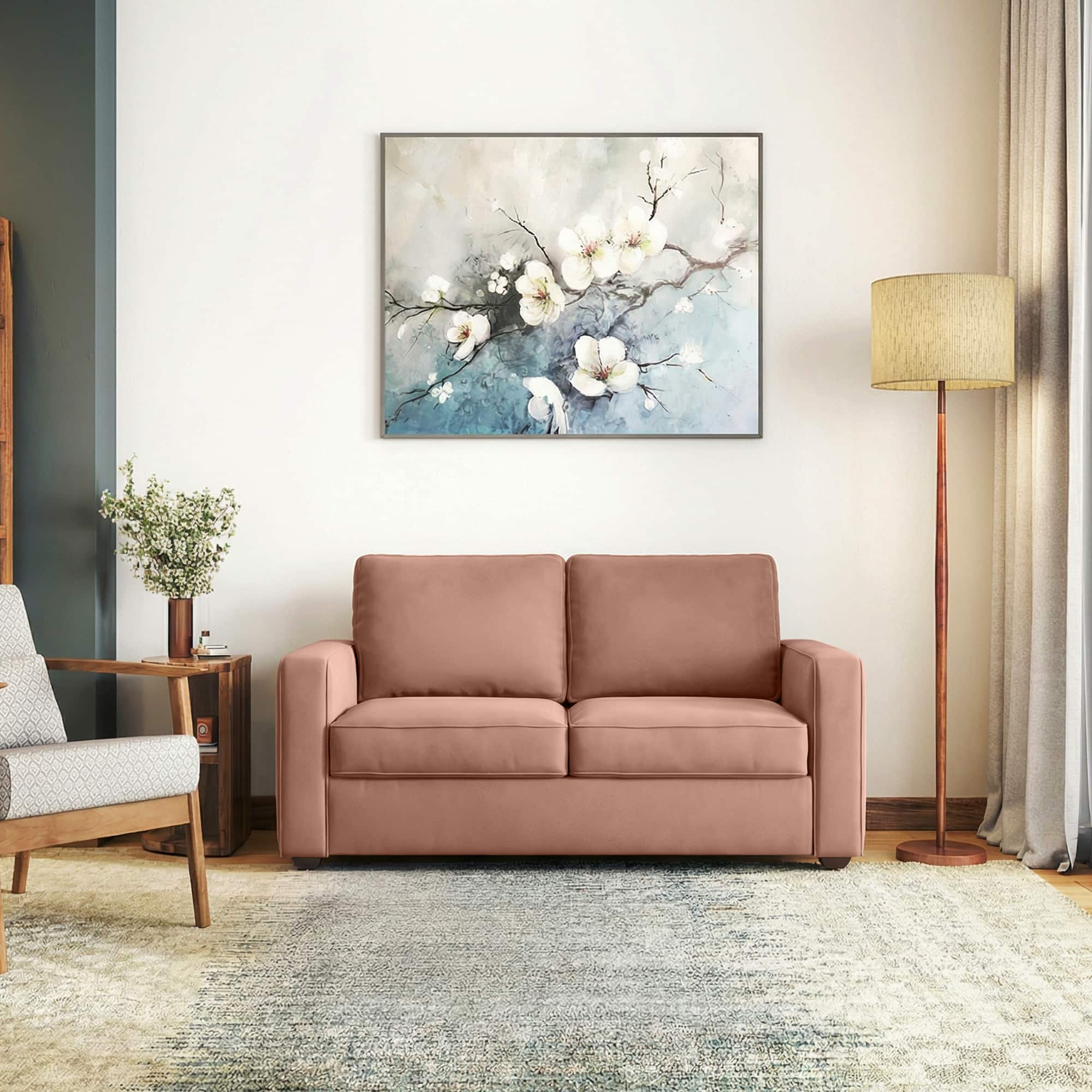 Apollo Compact High Back 2 Seater  Fabric Sofa In Mocha Mousse Velvet Colour