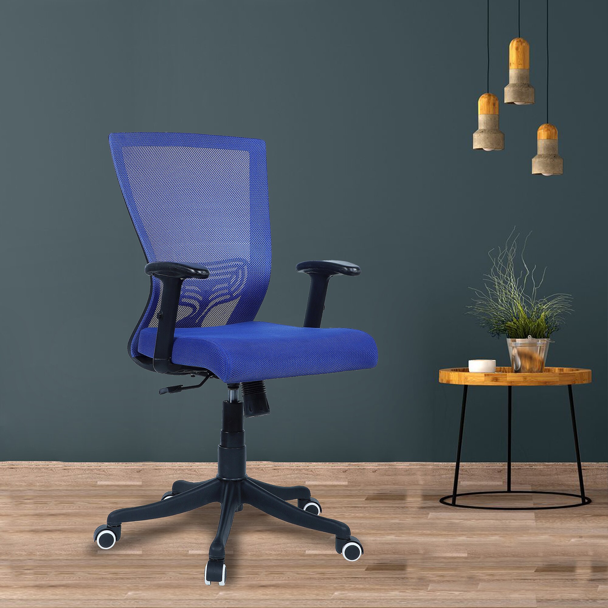 Ebeaony Mid Back Ergonomic Chair in Blue Colour