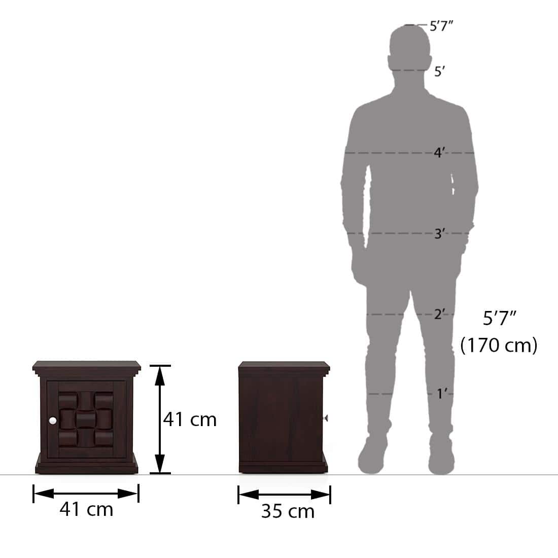 Weave Solid Wood Bedside Table in Mahogany Finish