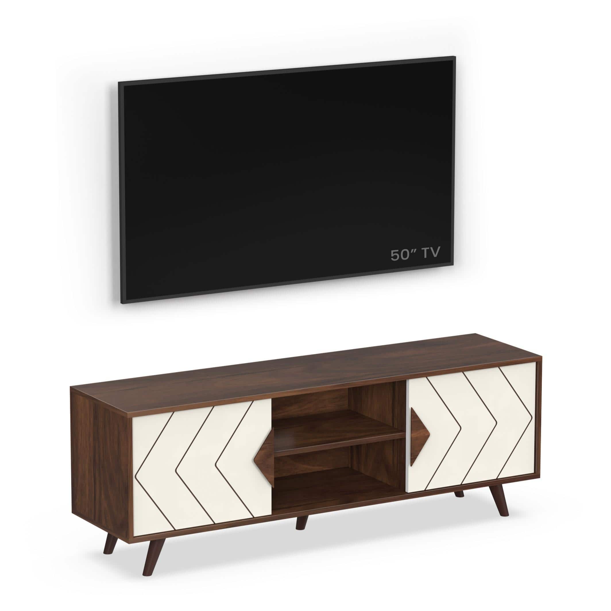 Wilbrome Mini Engineering Wood Floor Standing Tv Entertainment In Brown Maple & White Finish