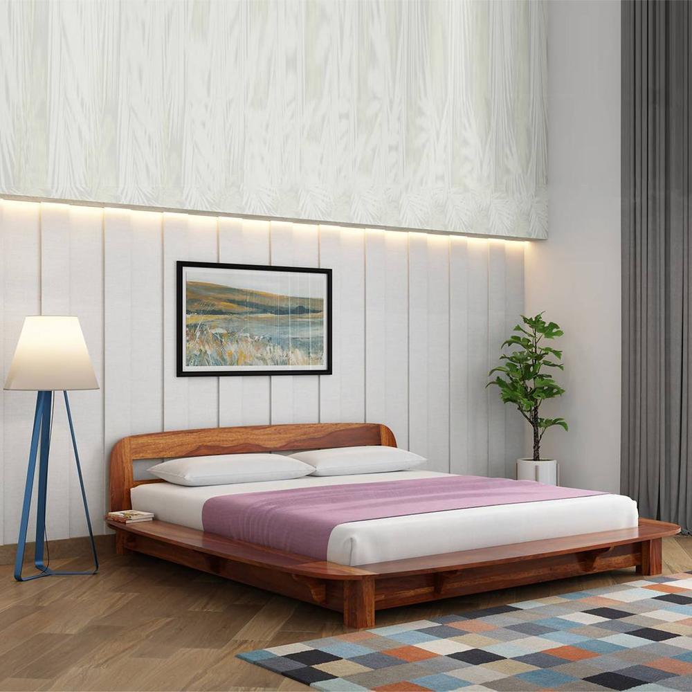 Wilbur Solid Wood King Size Non Storage Bed In Teak Finish
