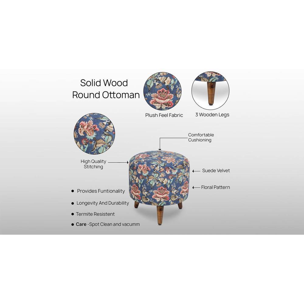 Aria Solid Wood  Ottomon in  Blue Colour