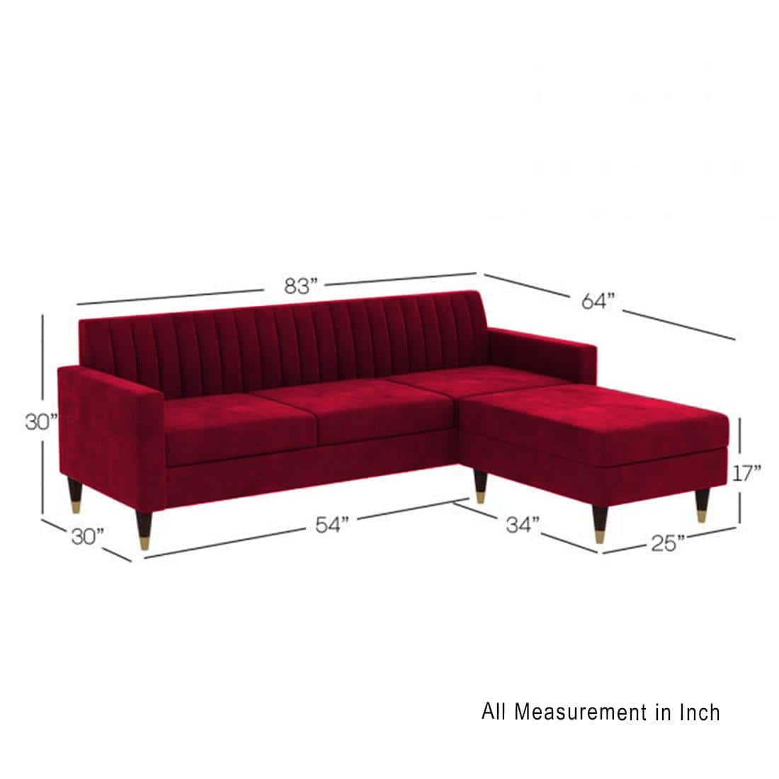 Deeplac Sectional Fabric Sofa - Maroon