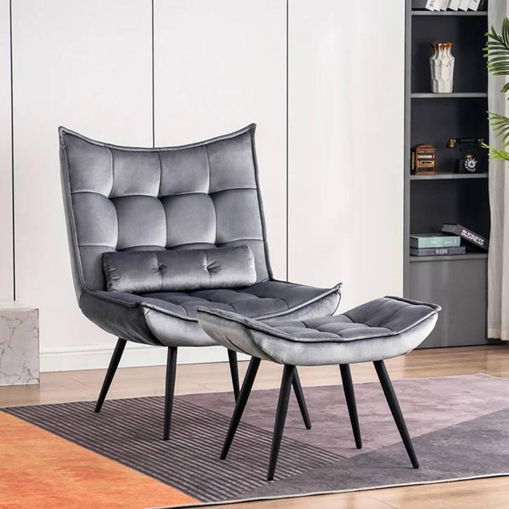 Elroy Accent Chair With Ottoman Grey
