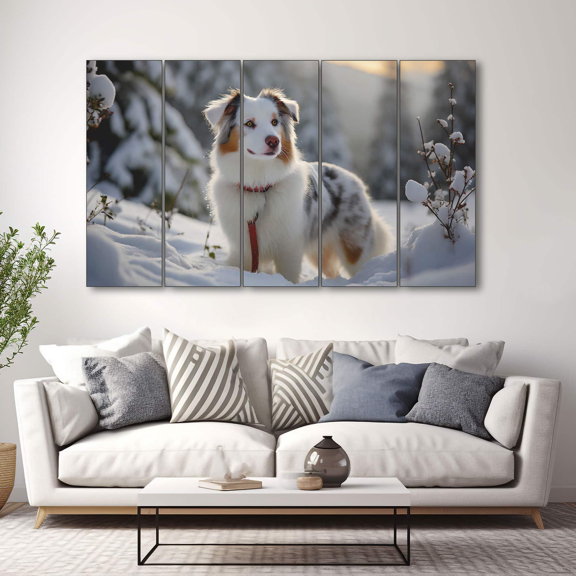 The Castle Decor Snow Dog Wall Art Set of 5 Digital Painting 27x48 Inch - The Castle Decor