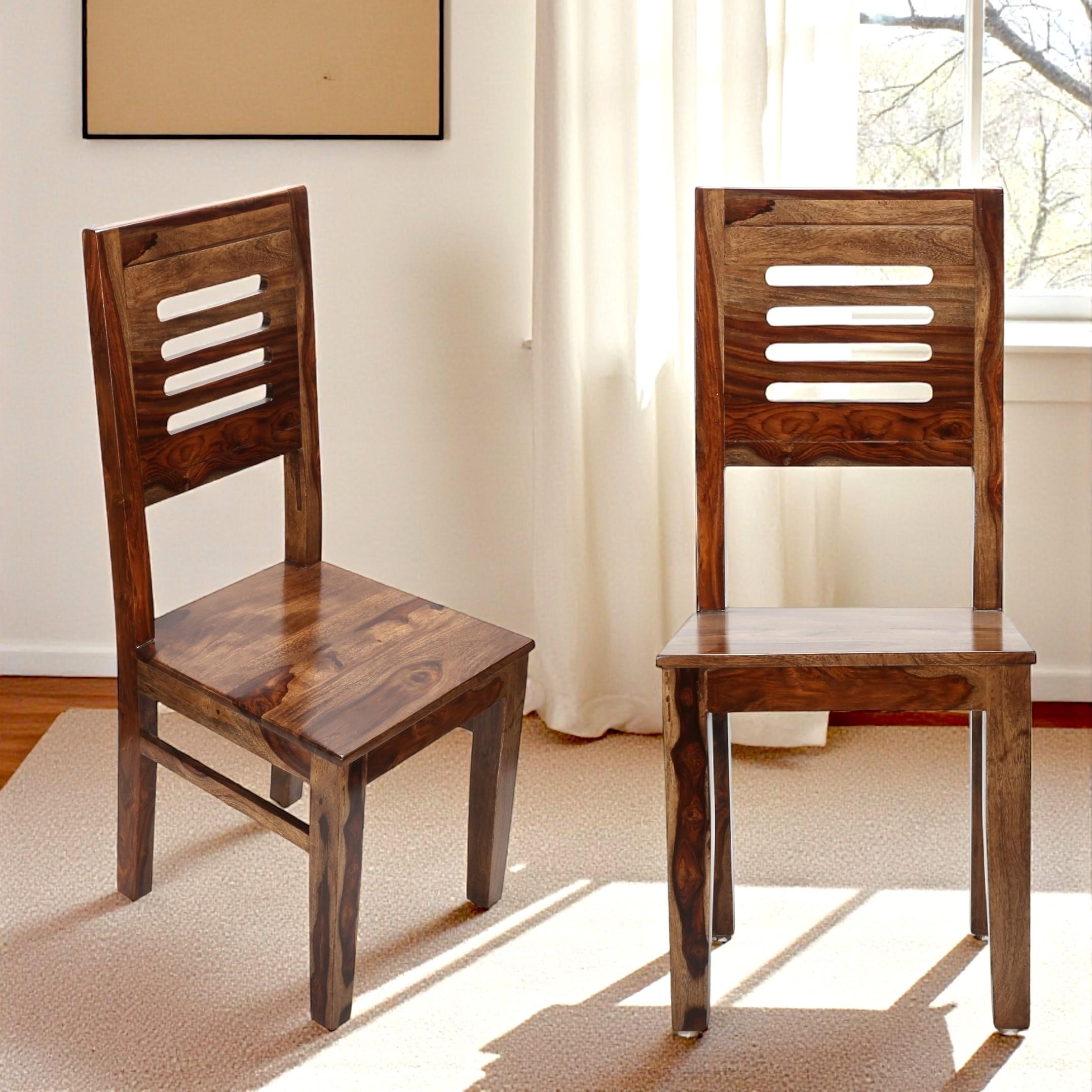 Oliver Sheesham Wood Set of 2 Dining Chairs in Teak Finish