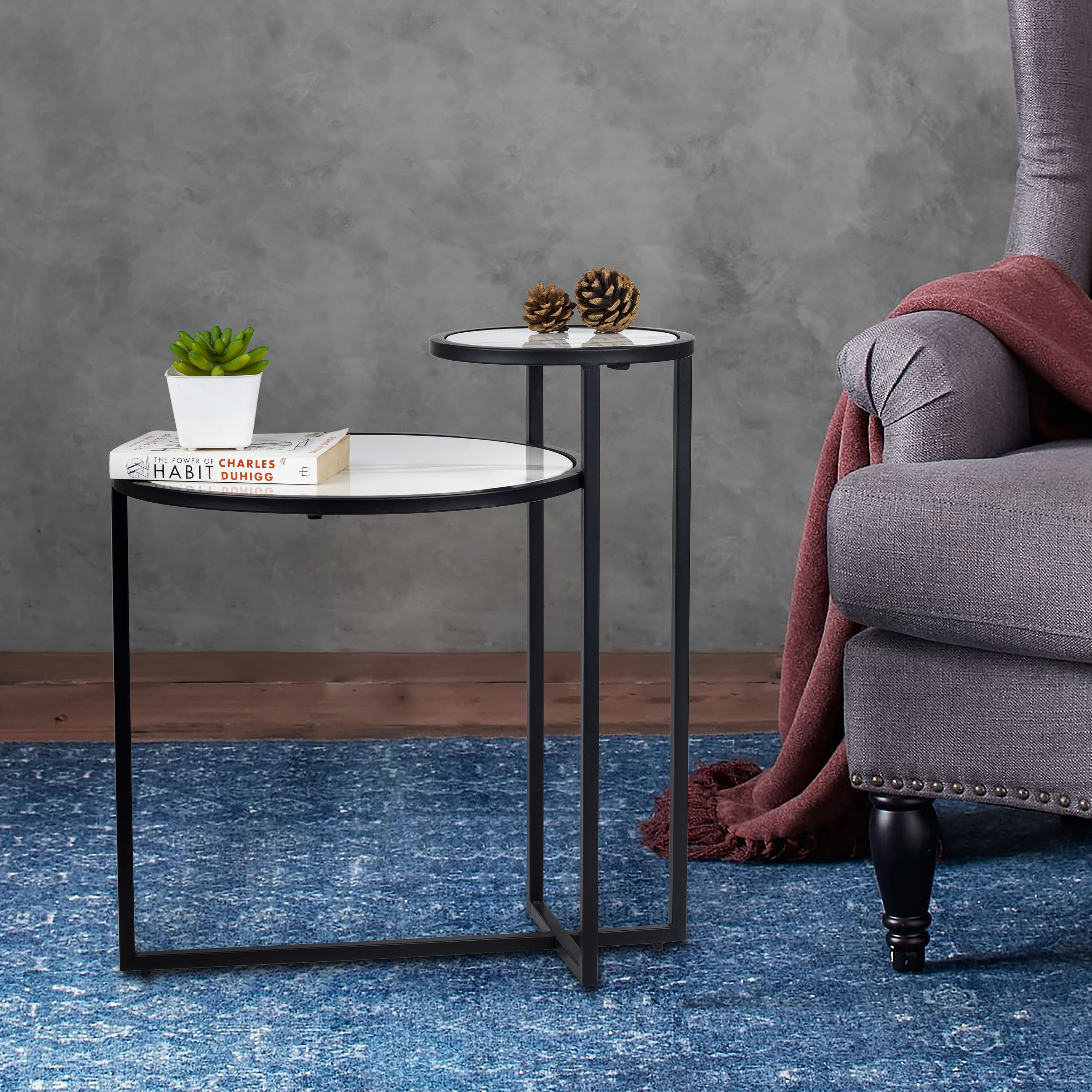 Dual Metal Side Table in Black Colour