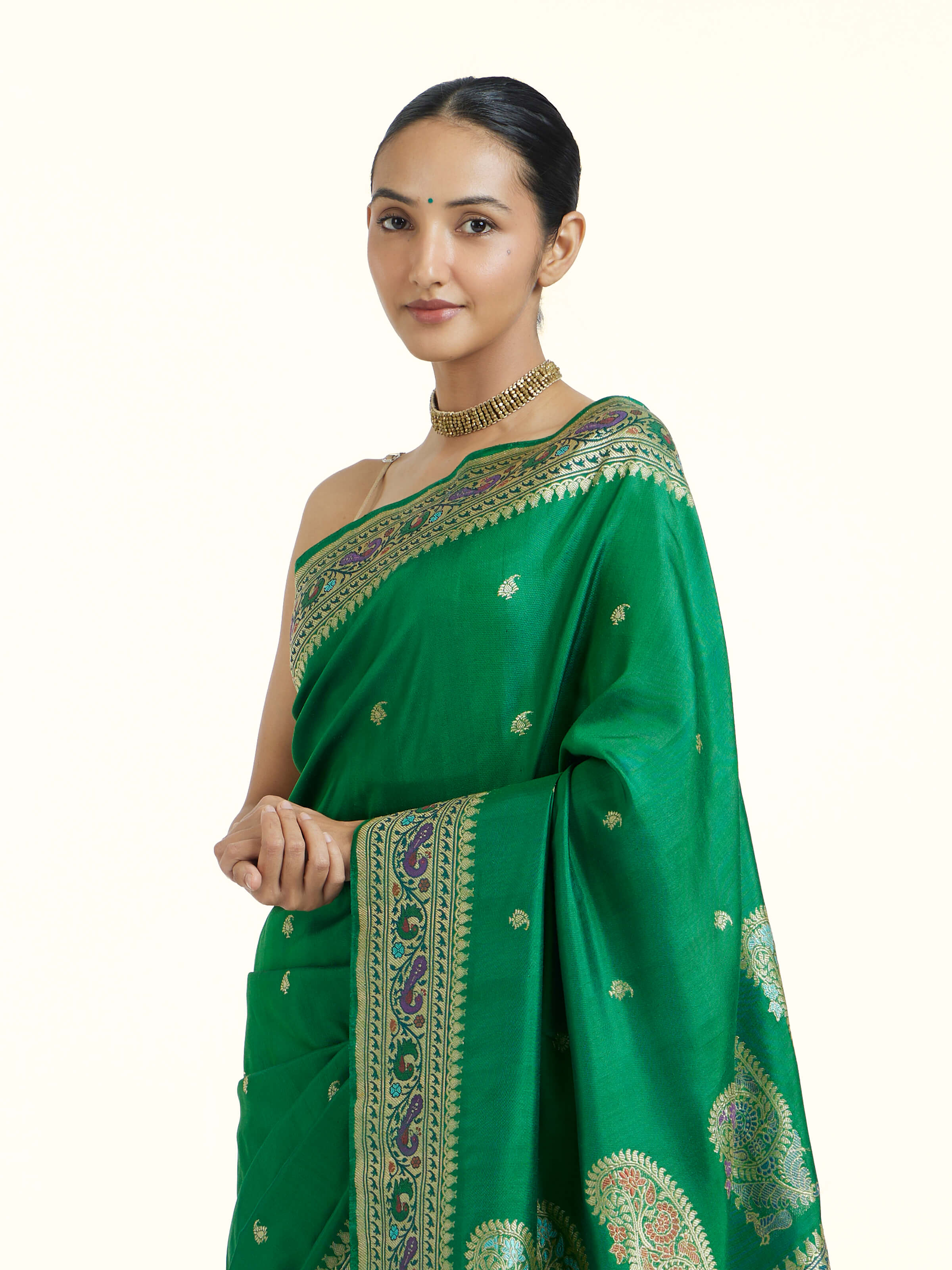 Green Ashavali Brocade Silk Saree