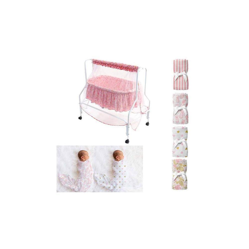 Mira Stainless Steel Baby Cradle with Mosquito Net Pineapple & Heart