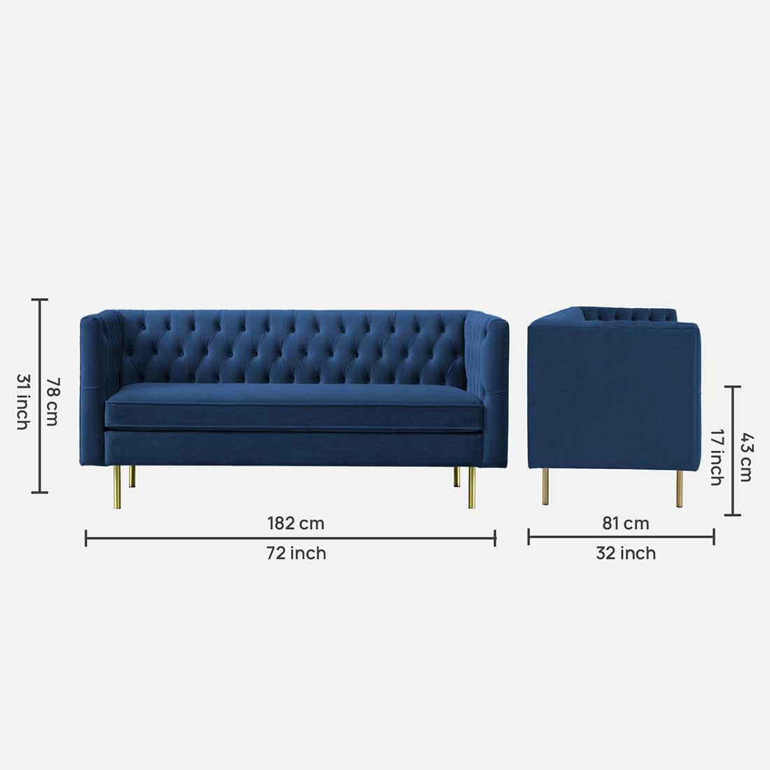 Caraven Fabric Sofa (Navy Blue)