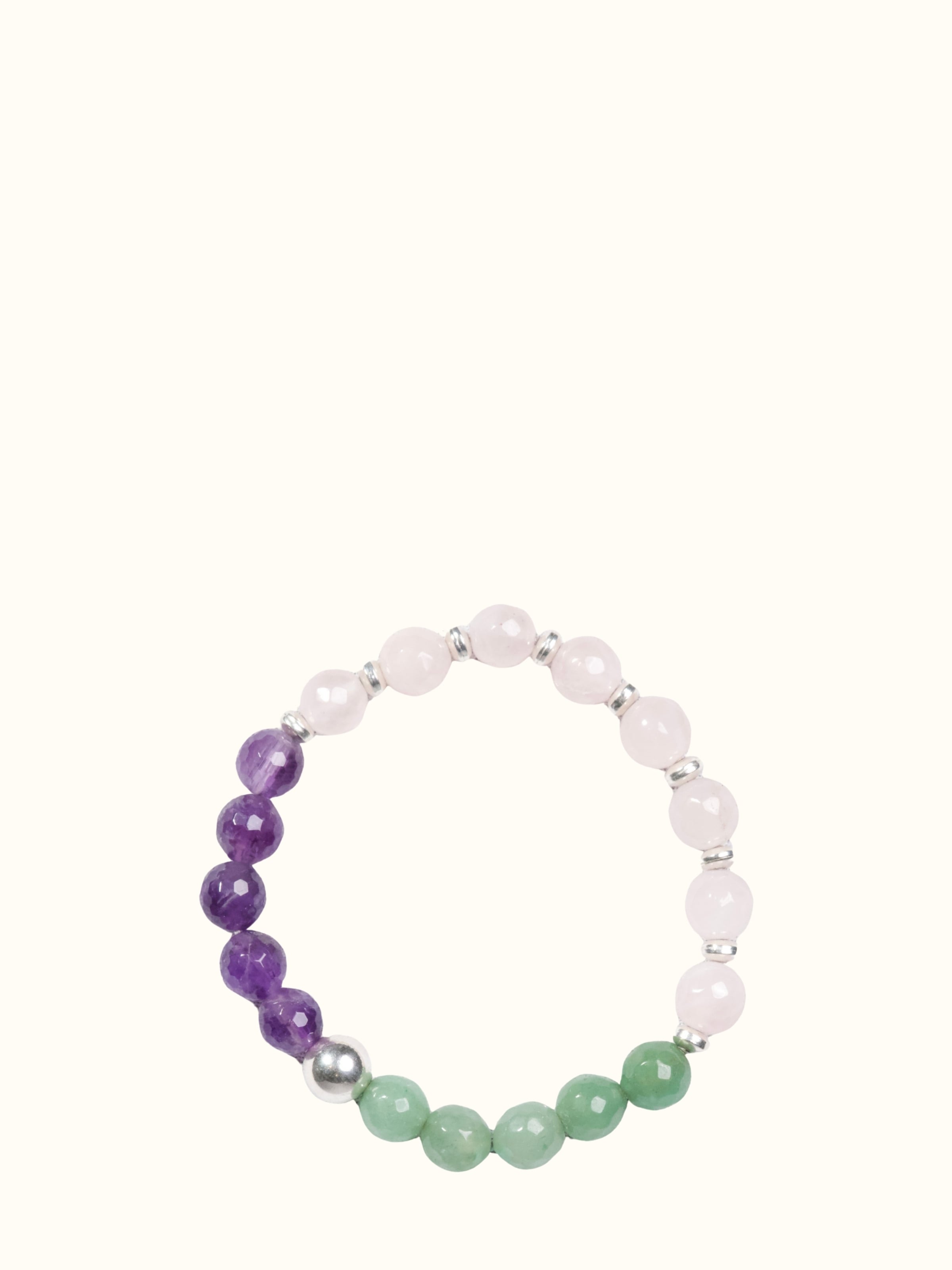 Gemstone Rose Quartz, Amethyst & Green Aventurine Silver Bracelet