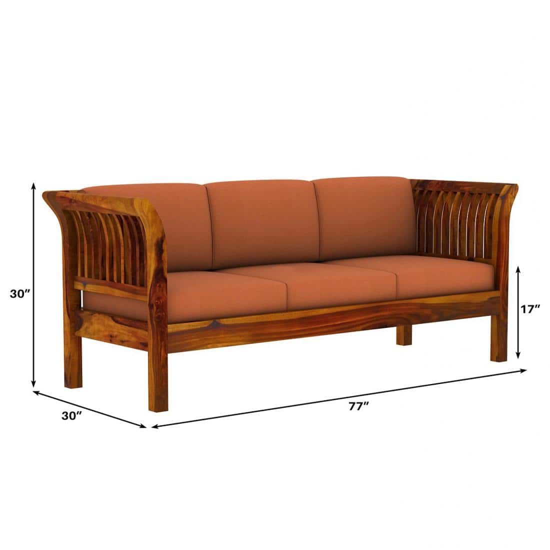 Haveli 3+1+1 Seater Wooden Sofa (Orange Colour, Honey Finish)
