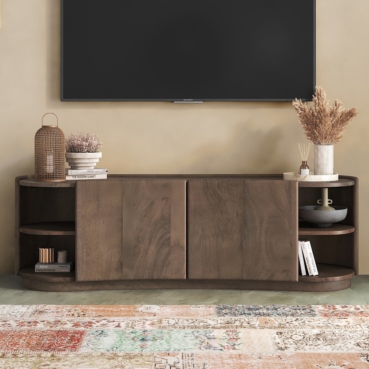 Torin Solid Wood TV Cabinet In Danish Walnut Finish