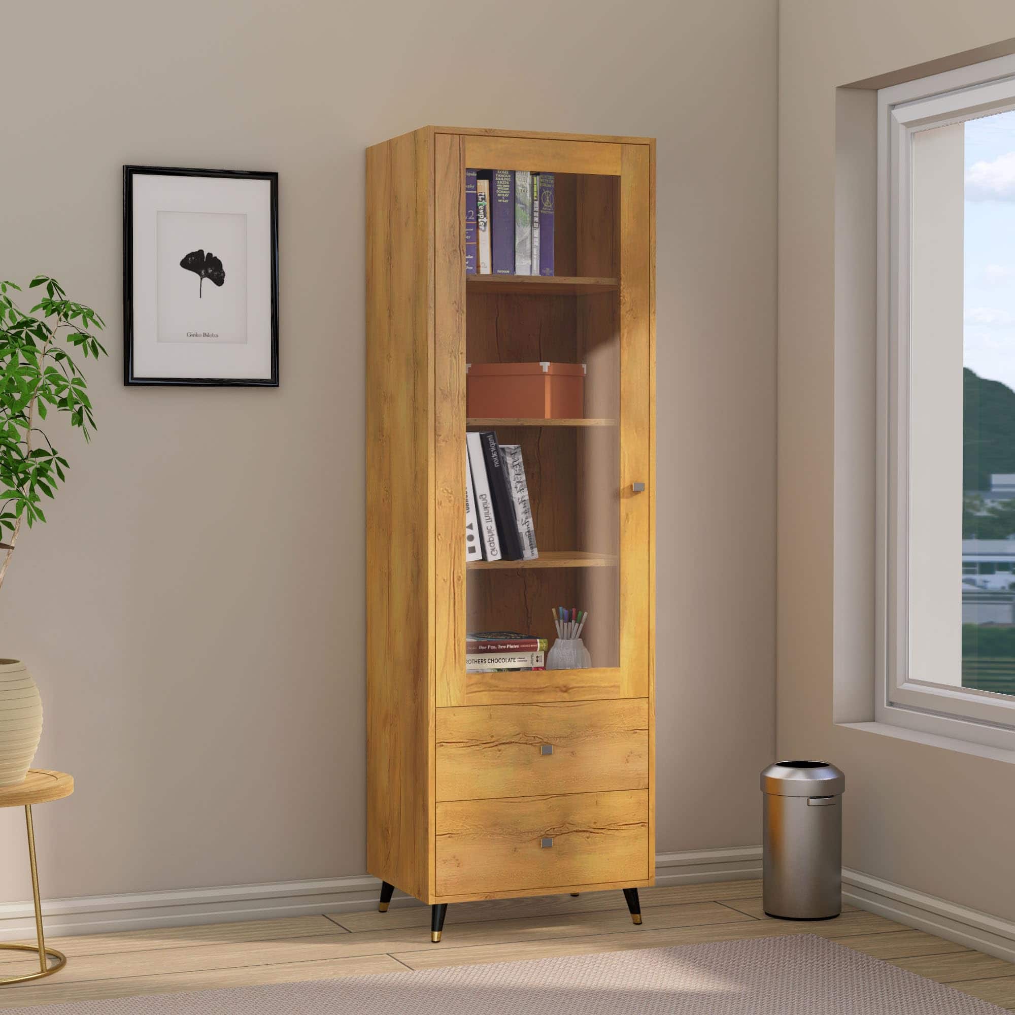 Hexa Engineered Wood Bookshelf Wooden Multipurpose Storage Rack in Giant Wood Colour - HexaRed