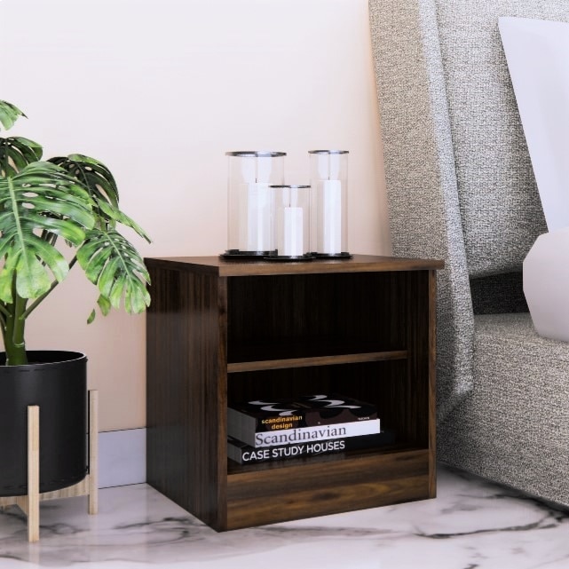 Takeo Engineered Wood Bedside Table In Walnut Finish