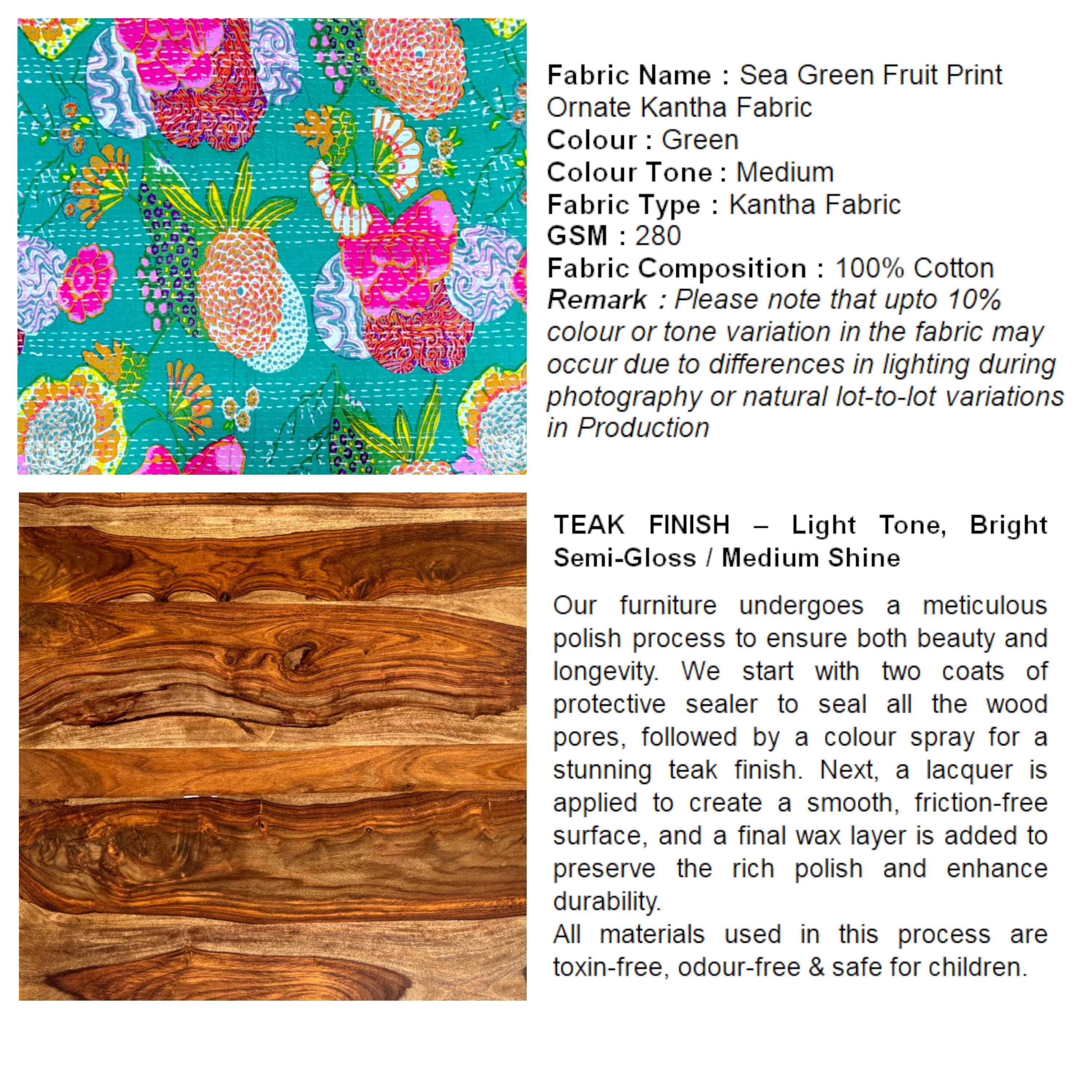 Cairo Sheesham Wood Mid Century Seater Bench Set With 2 Stools In Sea Green Fruit