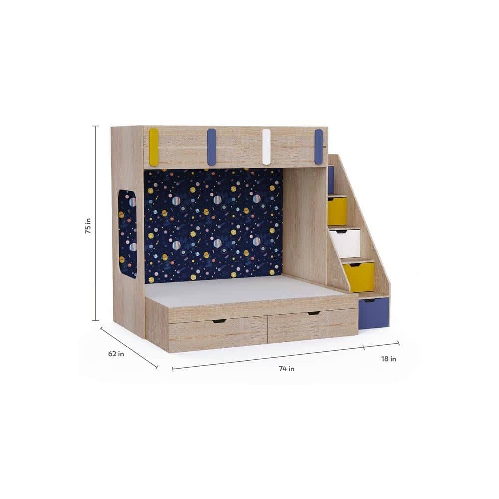 Pattern Dreams Bunk Bed with Storage in Oak Colour BKBB016
